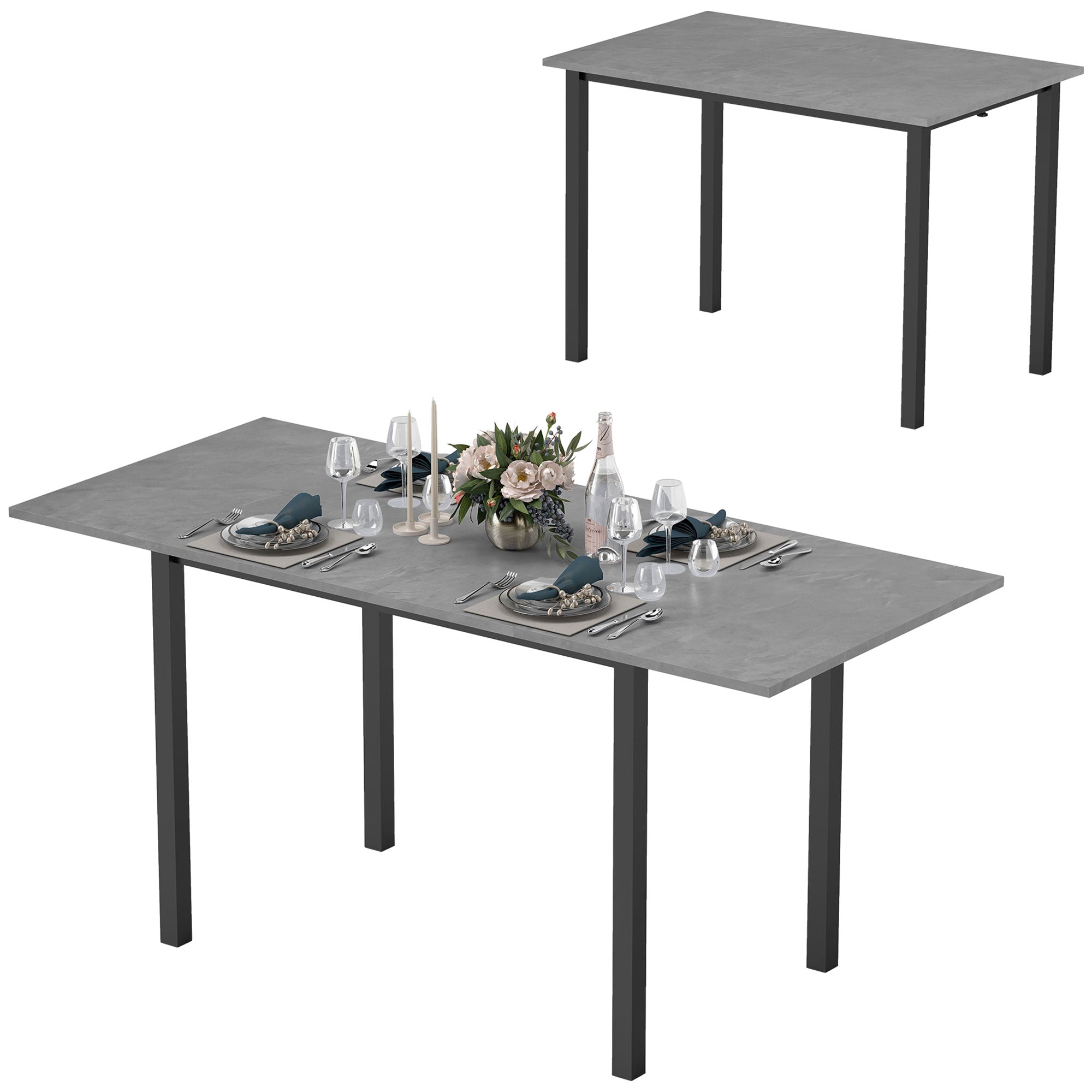 Table à manger extensible table de cuisine design moderne avec grand plateau 6 personnes cadre en acier gris foncé