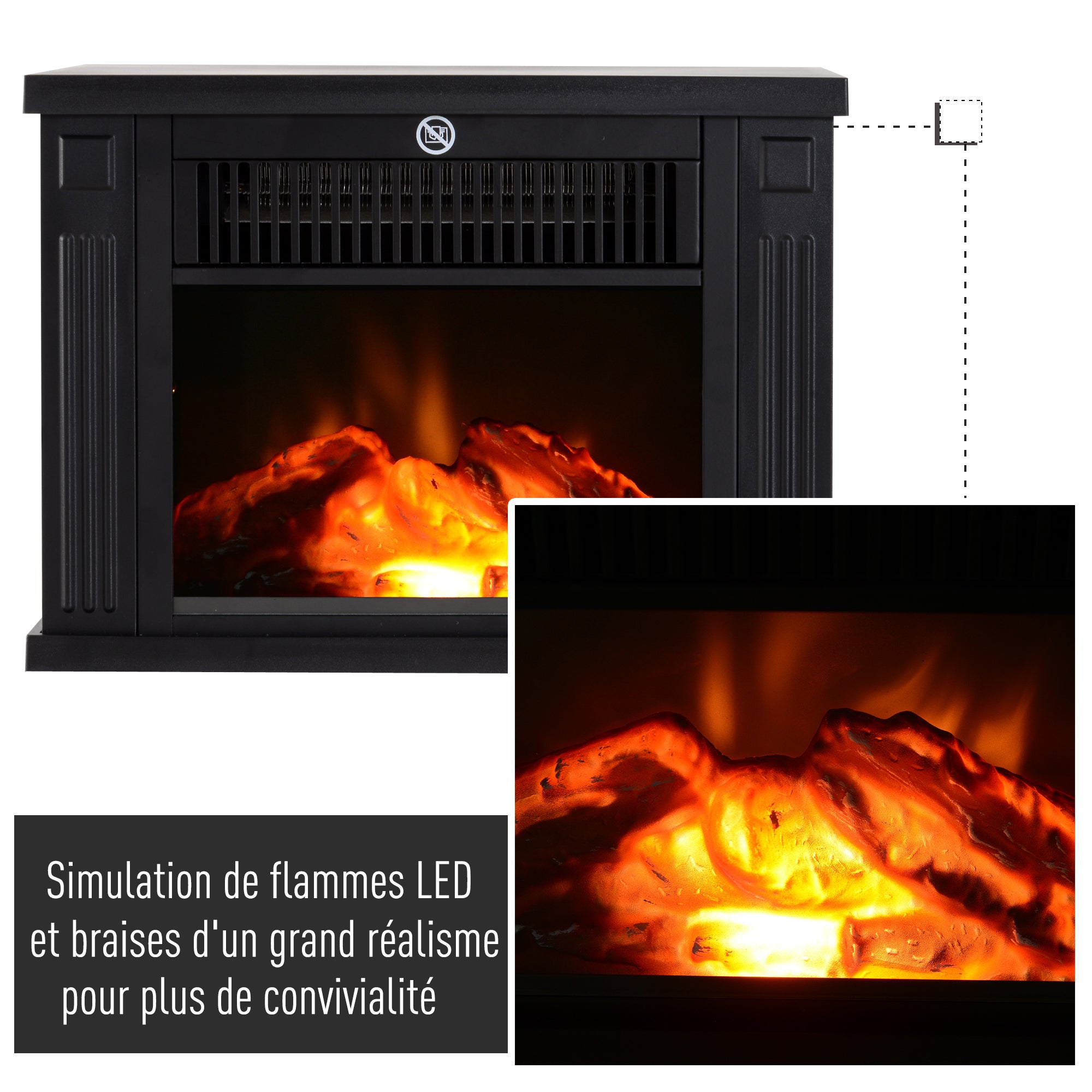 Cheminée électrique à Effet de Flamme poêle Style Contemporain Thermostat 600-1200 W Noir
