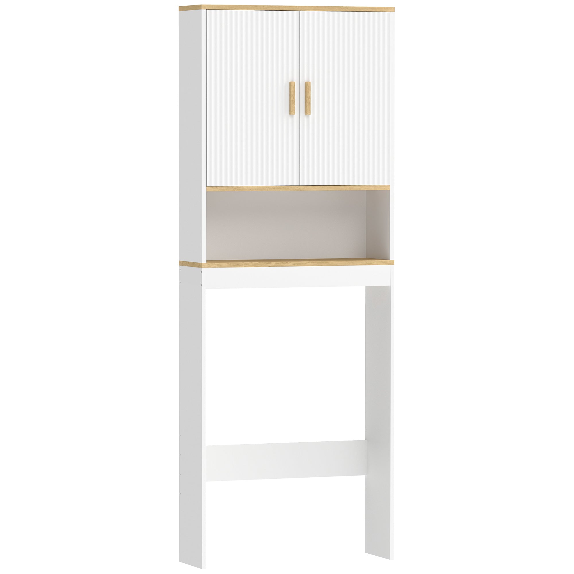 Meuble WC rangement au-dessus des toilettes à 3 niveaux, étagère de toilettes avec étagères réglables, meuble de salle de bain, 64 x 20 x 170,5 cm, blanc et chêne