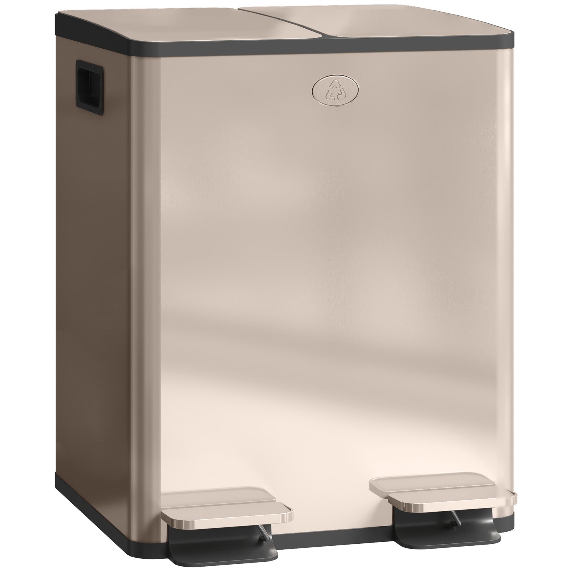 Poubelle à double compartiment 2x20L, poubelle de cuisine à pédale en acier inoxydable, seaux intérieurs amovibles, couvercle à fermeture douce maintien en ouverture, anti traces, or