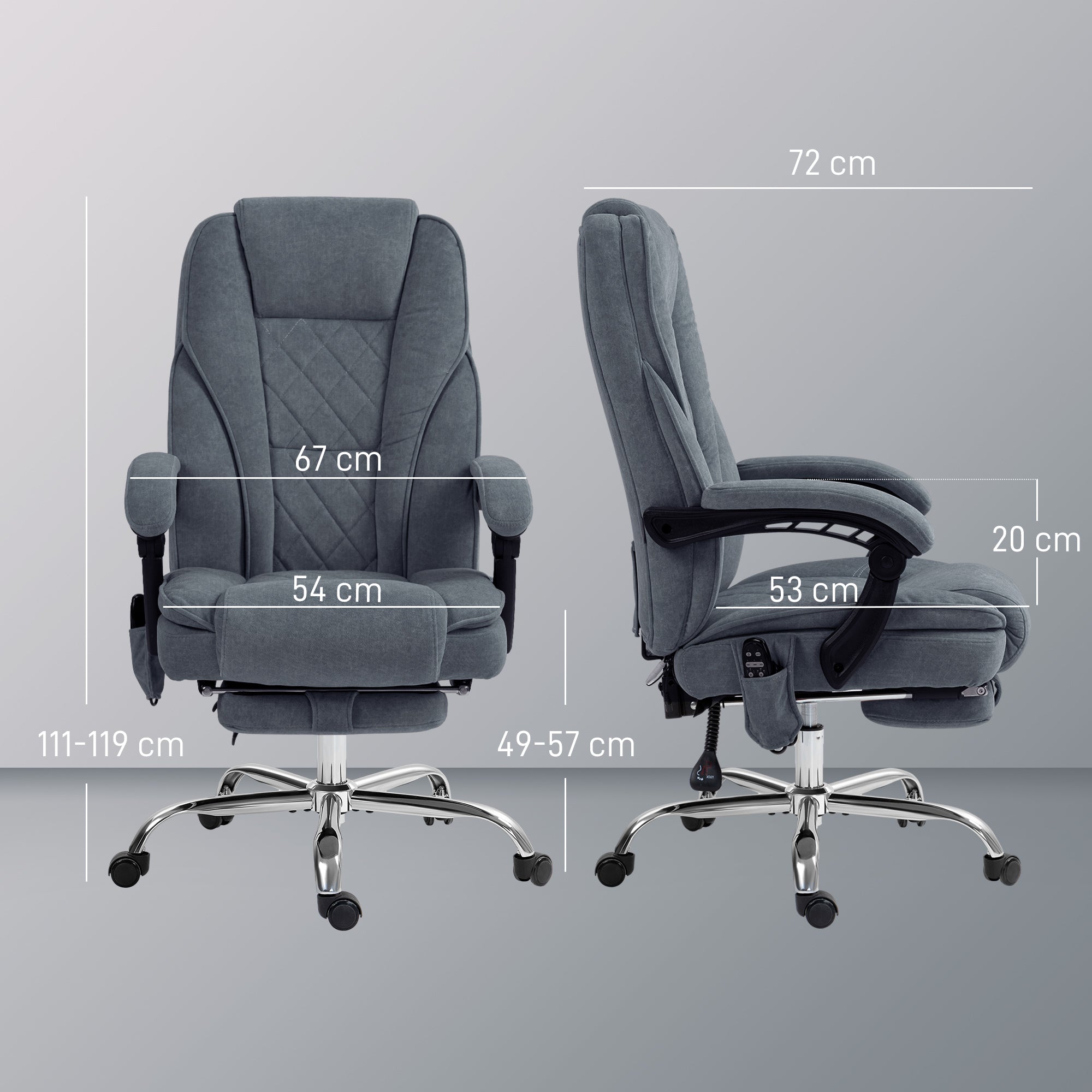 Fauteuil de bureau massant et chauffant chaise de bureau chaise ergonomique avec hauteur réglable dossier inclinable télécommande filaire repose-pieds rétractable et pivotant 360° gris