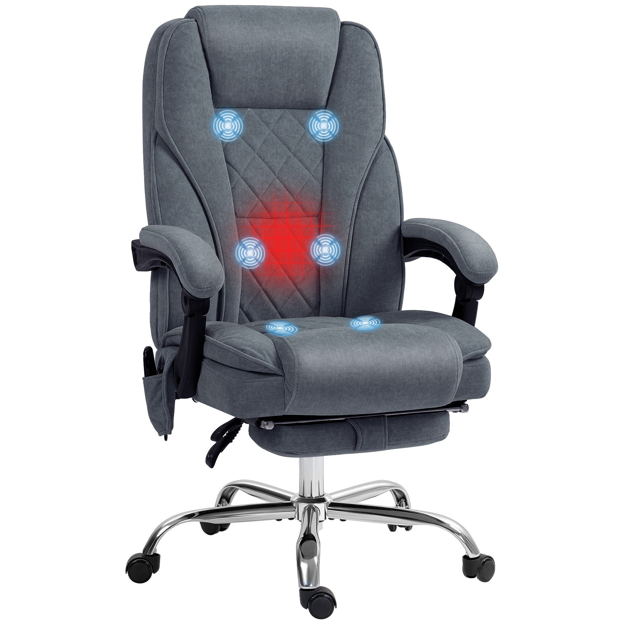 Fauteuil de bureau massant et chauffant chaise de bureau chaise ergonomique avec hauteur réglable dossier inclinable télécommande filaire repose-pieds rétractable et pivotant 360° gris
