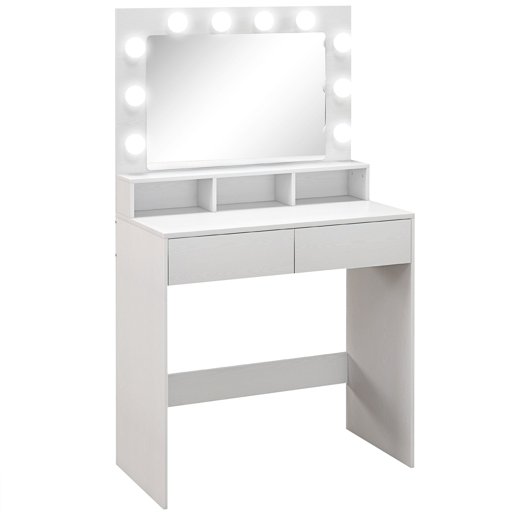 Coiffeuse avec miroir Hollywood, table de maquillage avec tiroirs, 3 modes d'éclairage, 10 ampoules, coiffeuse moderne pour chambre à coucher, salon, 80 x 40 x 135 cm, blanc