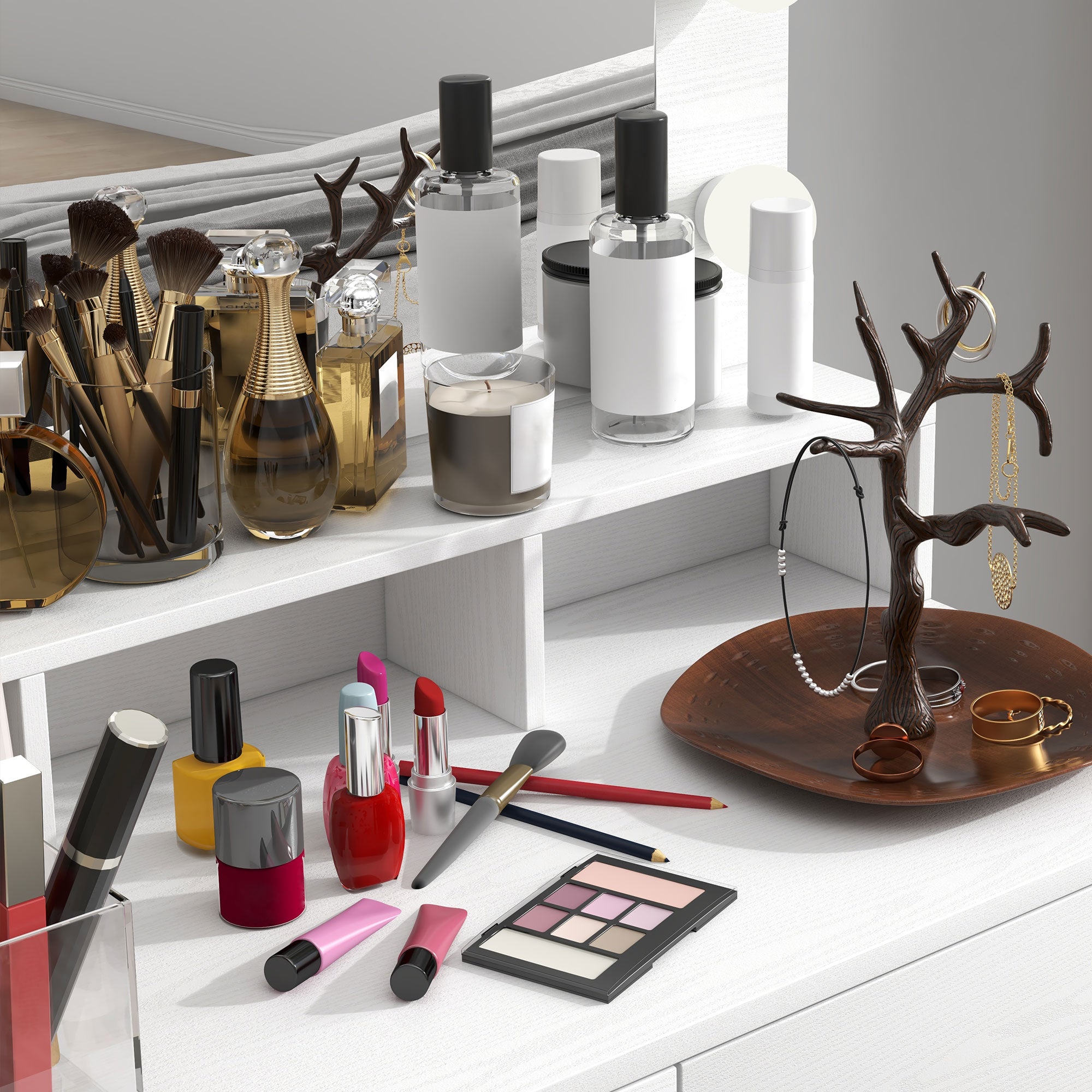 Coiffeuse avec miroir Hollywood, table de maquillage avec tiroirs, 3 modes d'éclairage, 10 ampoules, coiffeuse moderne pour chambre à coucher, salon, 80 x 40 x 135 cm, blanc