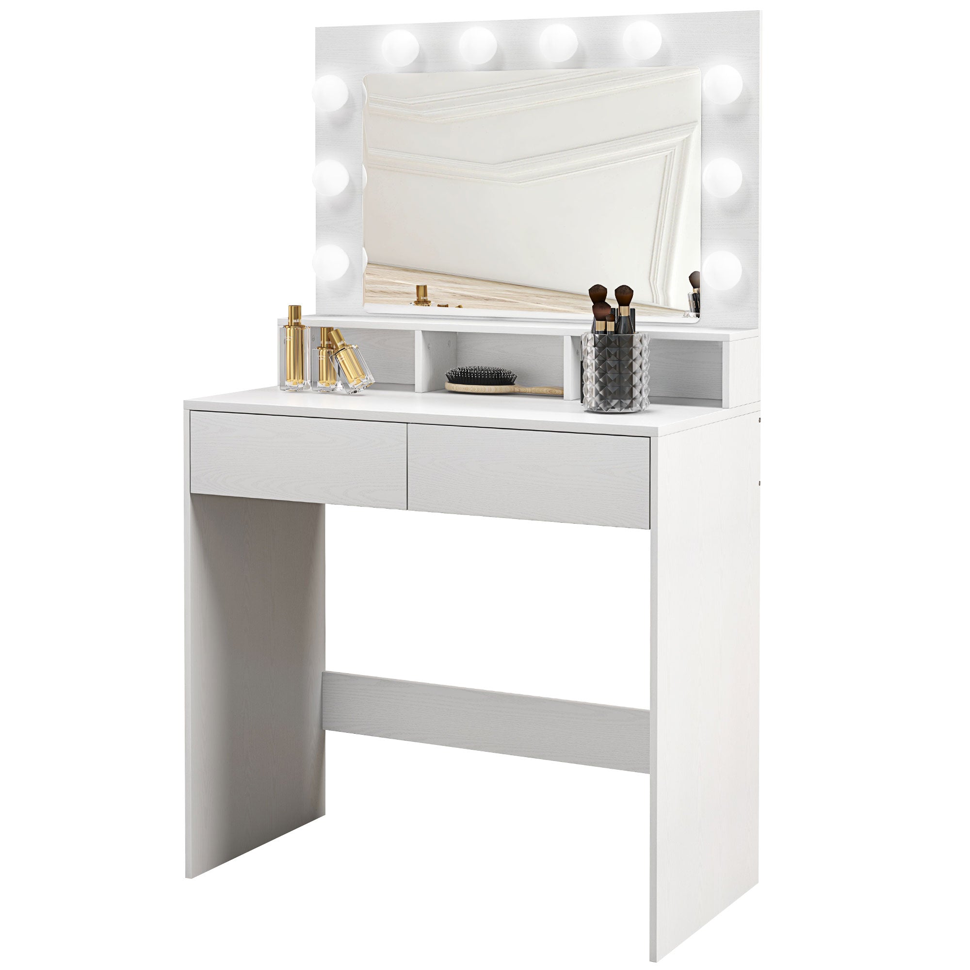 Coiffeuse avec miroir Hollywood, table de maquillage avec tiroirs, 3 modes d'éclairage, 10 ampoules, coiffeuse moderne pour chambre à coucher, salon, 80 x 40 x 135 cm, blanc