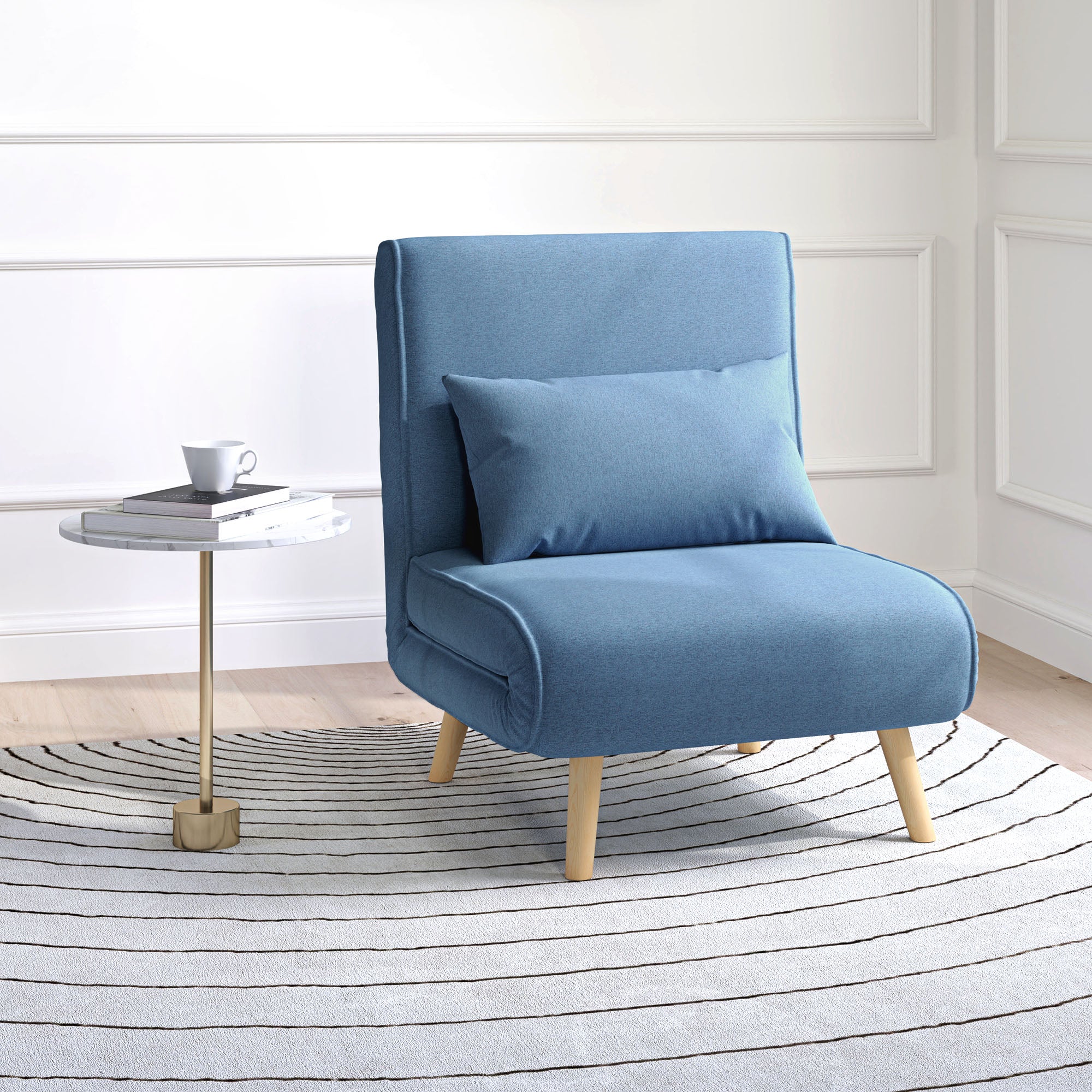 3 en 1 fauteuil convertible 1 place, fauteuil lit et chauffeuse - dossier inclinable 5 niveaux et oreiller inclus, siège rembourré - pour bureau, salon, chambre à coucher, bleu