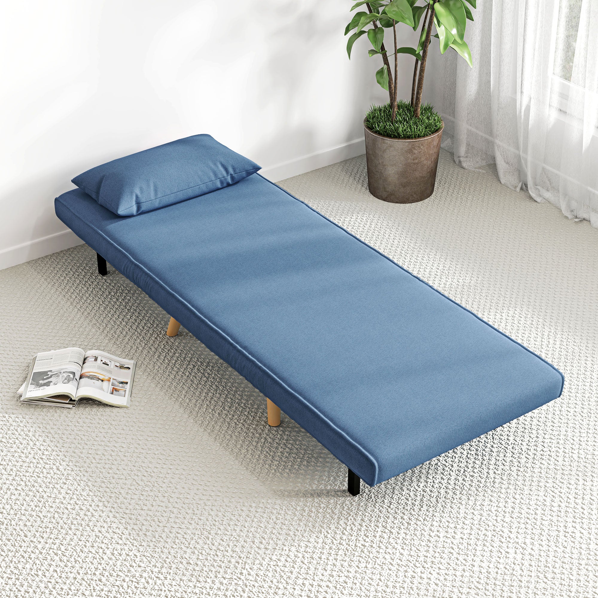 3 en 1 fauteuil convertible 1 place, fauteuil lit et chauffeuse - dossier inclinable 5 niveaux et oreiller inclus, siège rembourré - pour bureau, salon, chambre à coucher, bleu