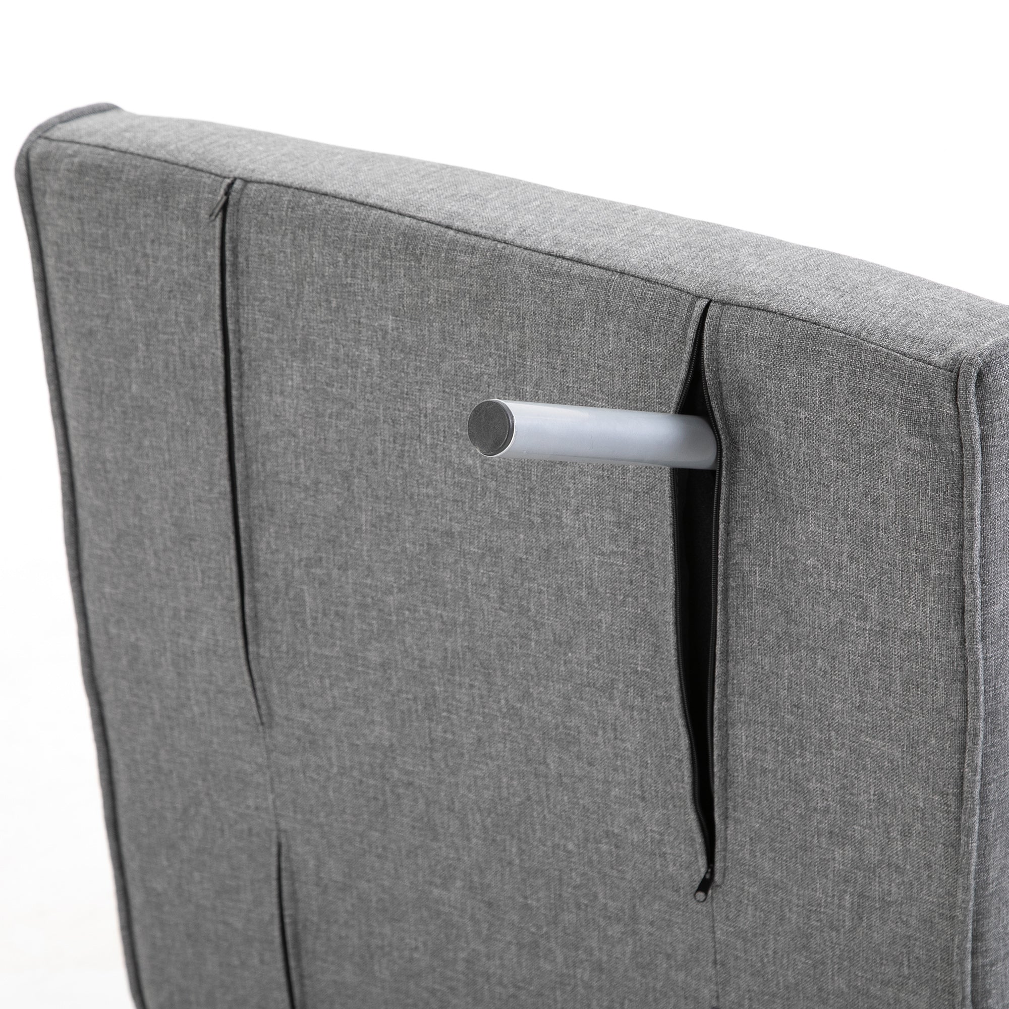 Fauteuil chauffeuse canapé-lit Convertible 1 Place déhoussable Grand Confort Coussin Pieds accoudoirs métal Lin Gris Clair