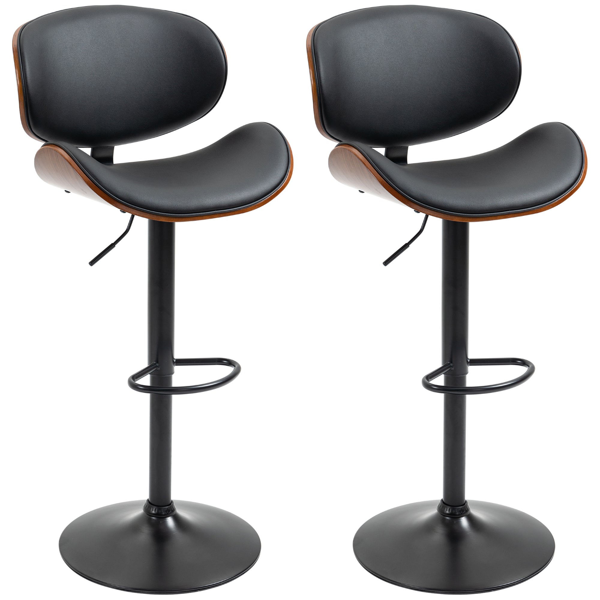 Lot de 2 tabourets de bar chaise de cuisine avec dossier revêtement synthétique hauteur réglable pivotant repose-pied noir