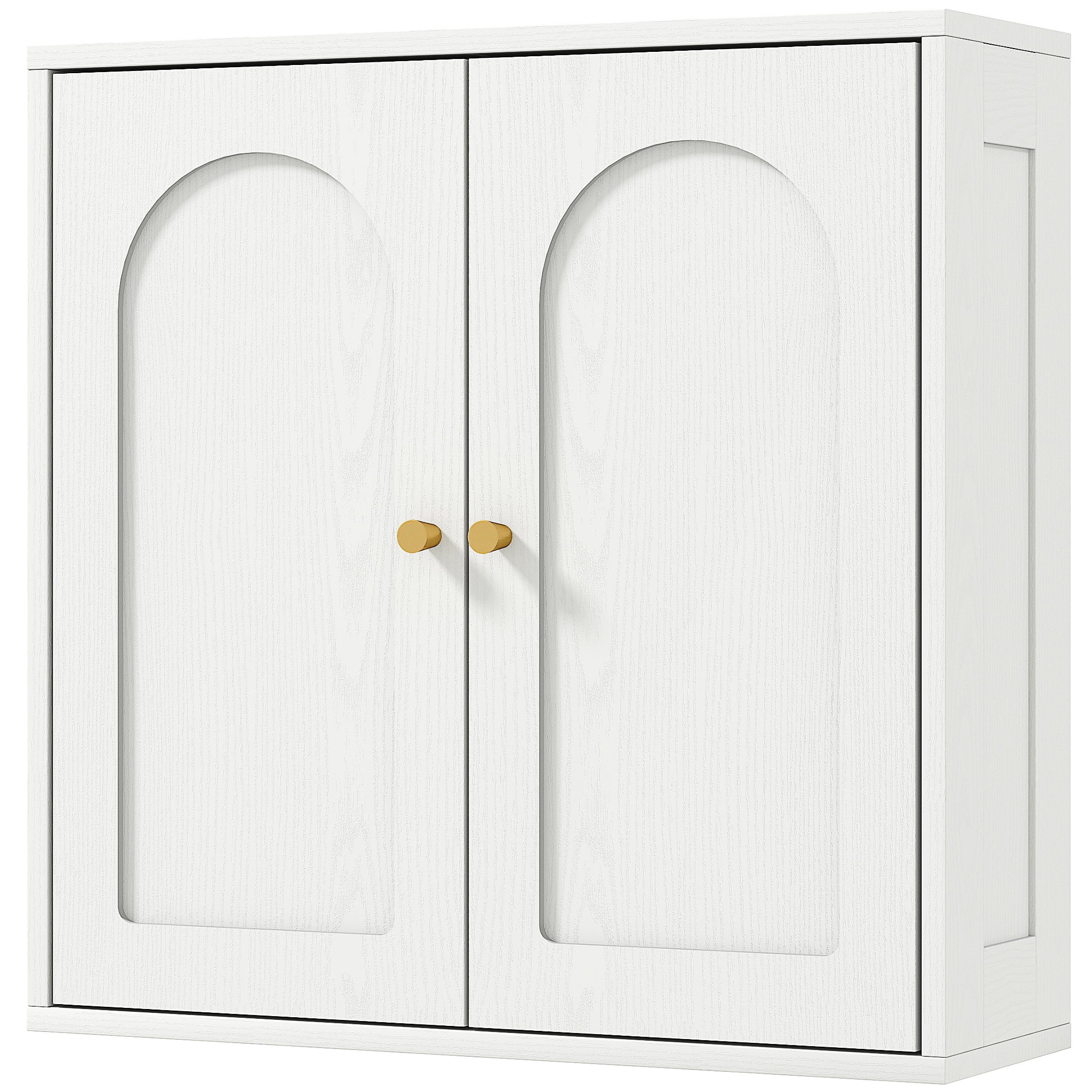 Armoire murale, meuble haut salle de bain style moderne avec placard à double porte et poignées dorées, meuble de salle de bain suspendu, 60 x 20 x 60 cm, blanc