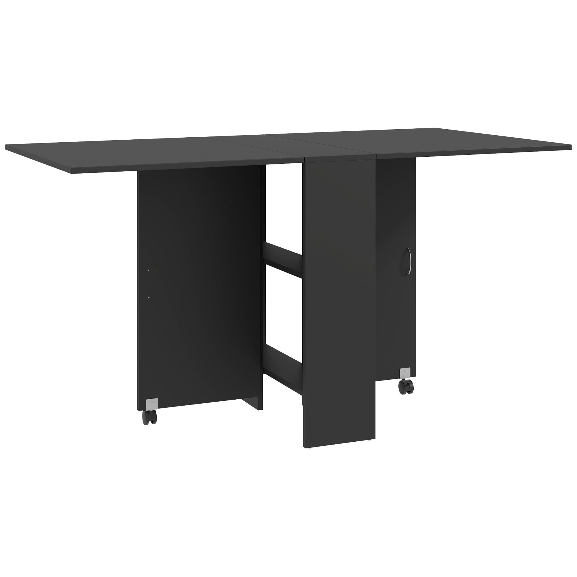 Table pliante de cuisine salle à manger amovible sur roulettes 75L x 140l x 74H cm 2 étagères intégrées en bois coloris noir