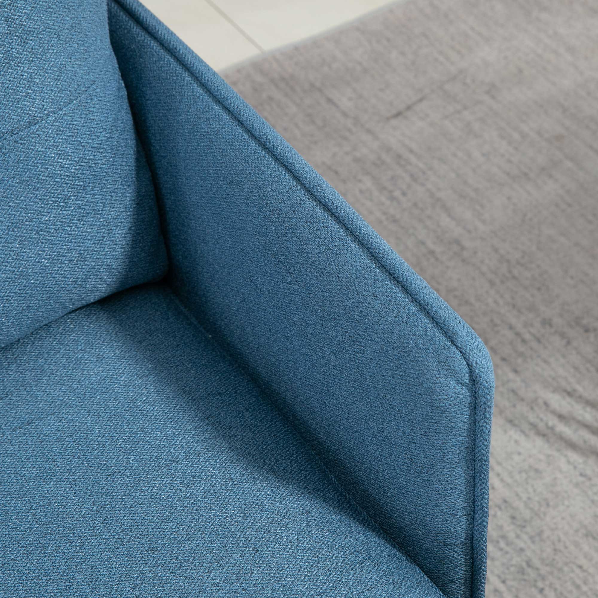 Fauteuil scandinave dossier capitonné avec passepoil en tissu 76 x 68 x 80 cm - bleu et pieds en métal noir et doré