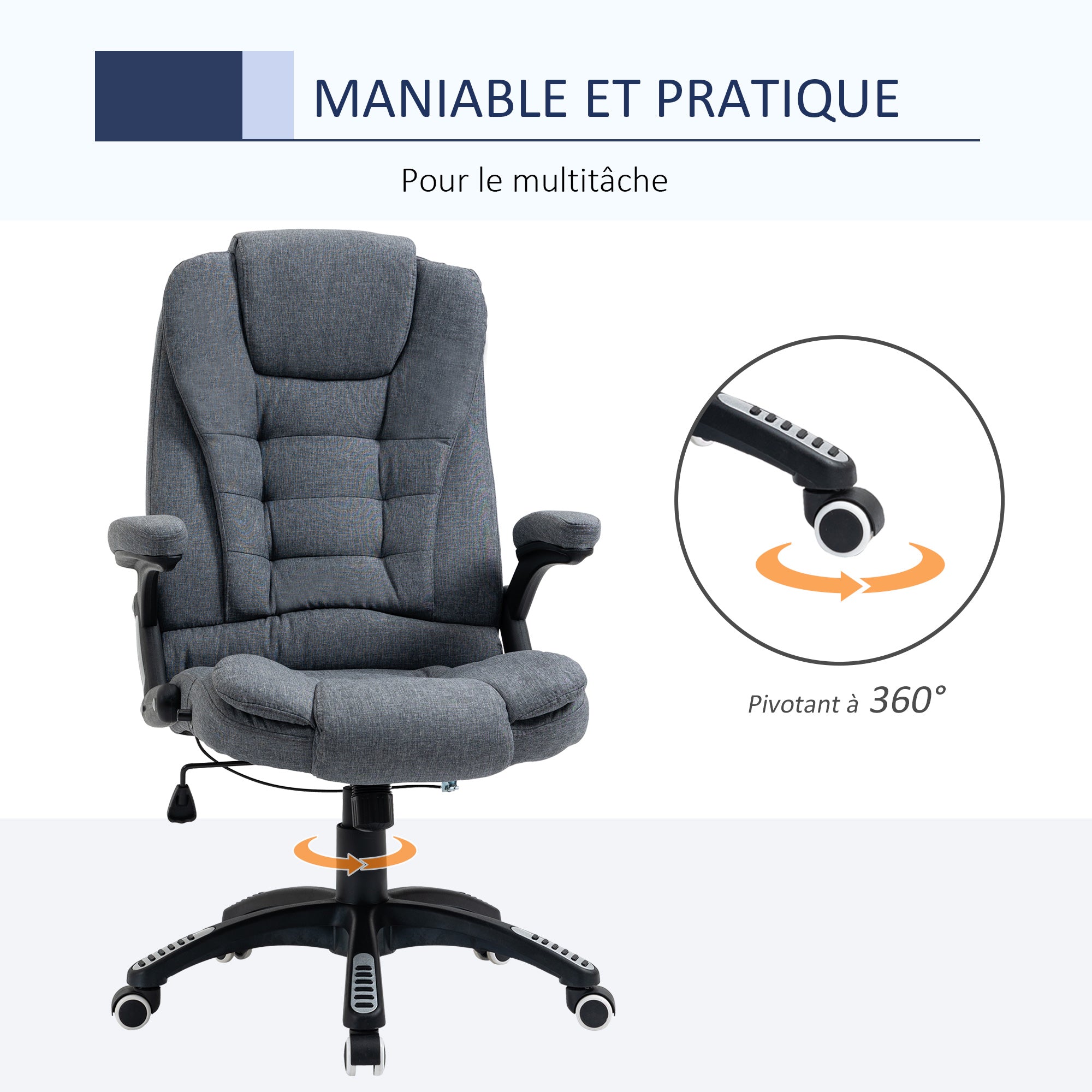 Fauteuil de bureau chaise pour ordinateur ergonomique dossier inclinable assise pivotant hauteur réglable accoudoir rembourré gris