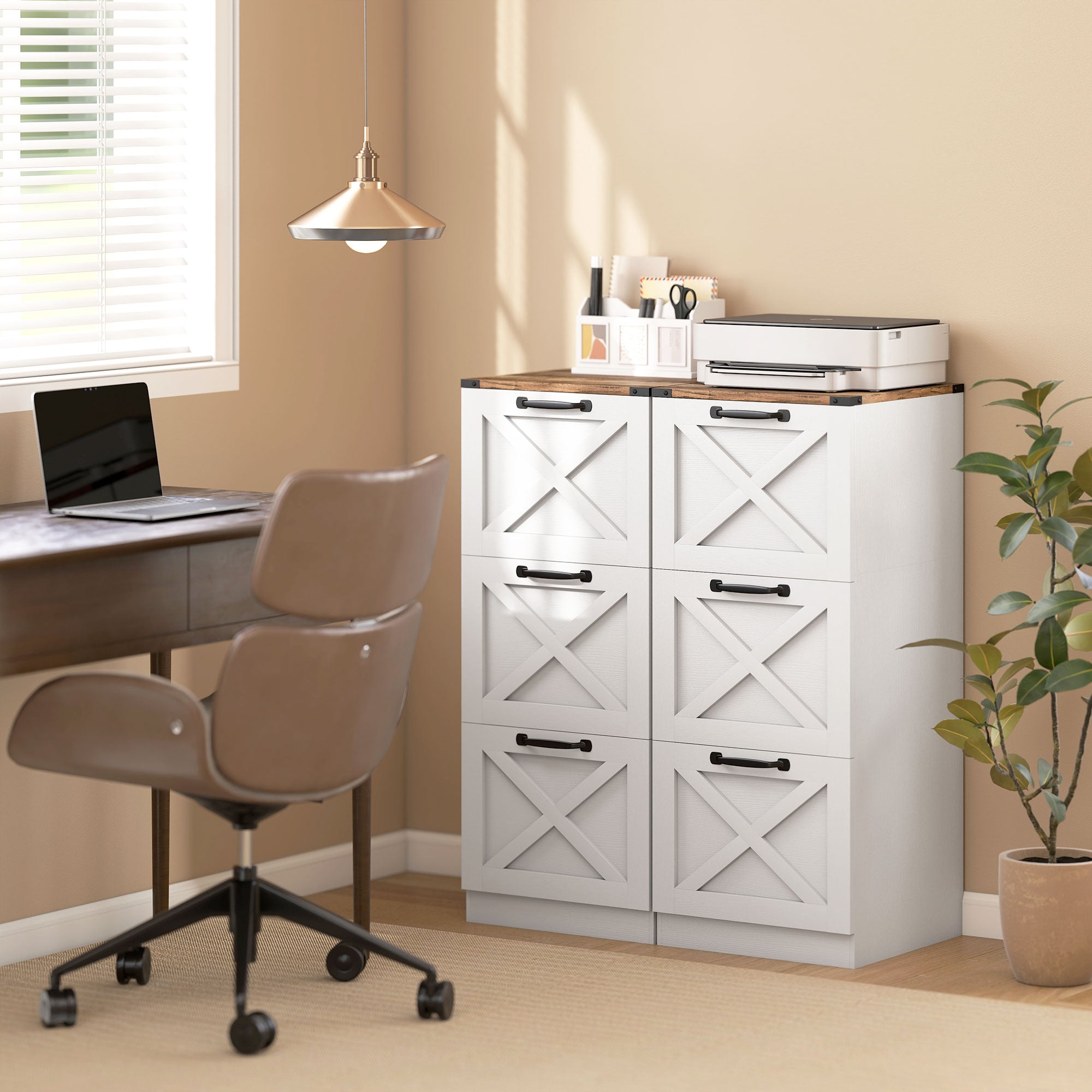 Caisson de Bureau avec 3 Tiroirs - Meuble de Rangement pour Dossiers Suspendus, Formats Lettre/A4, Style Rustique - Caisson de Rangement pour Chambre Bureau, 40x40x101cm, Blanc