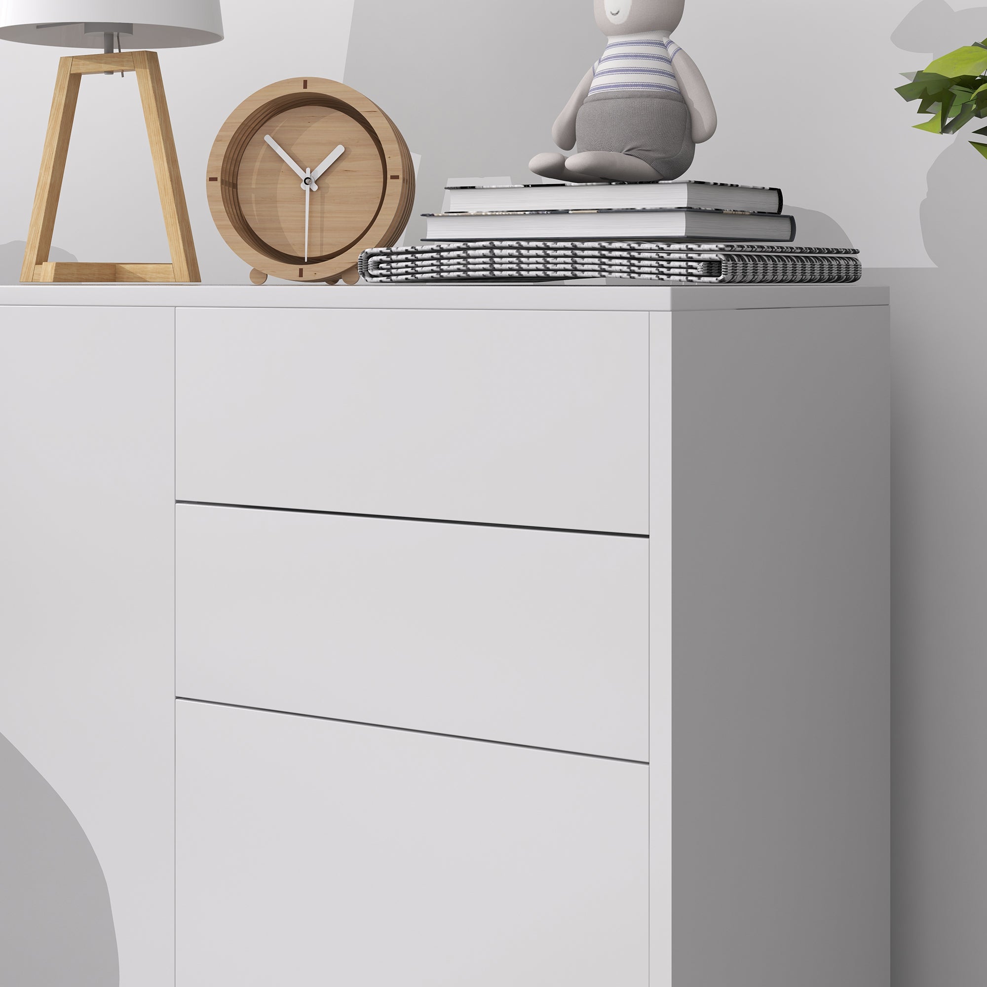 Meuble de rangement buffet commode armoire de rangement avec 2 tiroirs et 2 placards à portes, étagères réglables, pour salon, cuisine, chambre, 79 x 36 x 74 cm blanc brillant