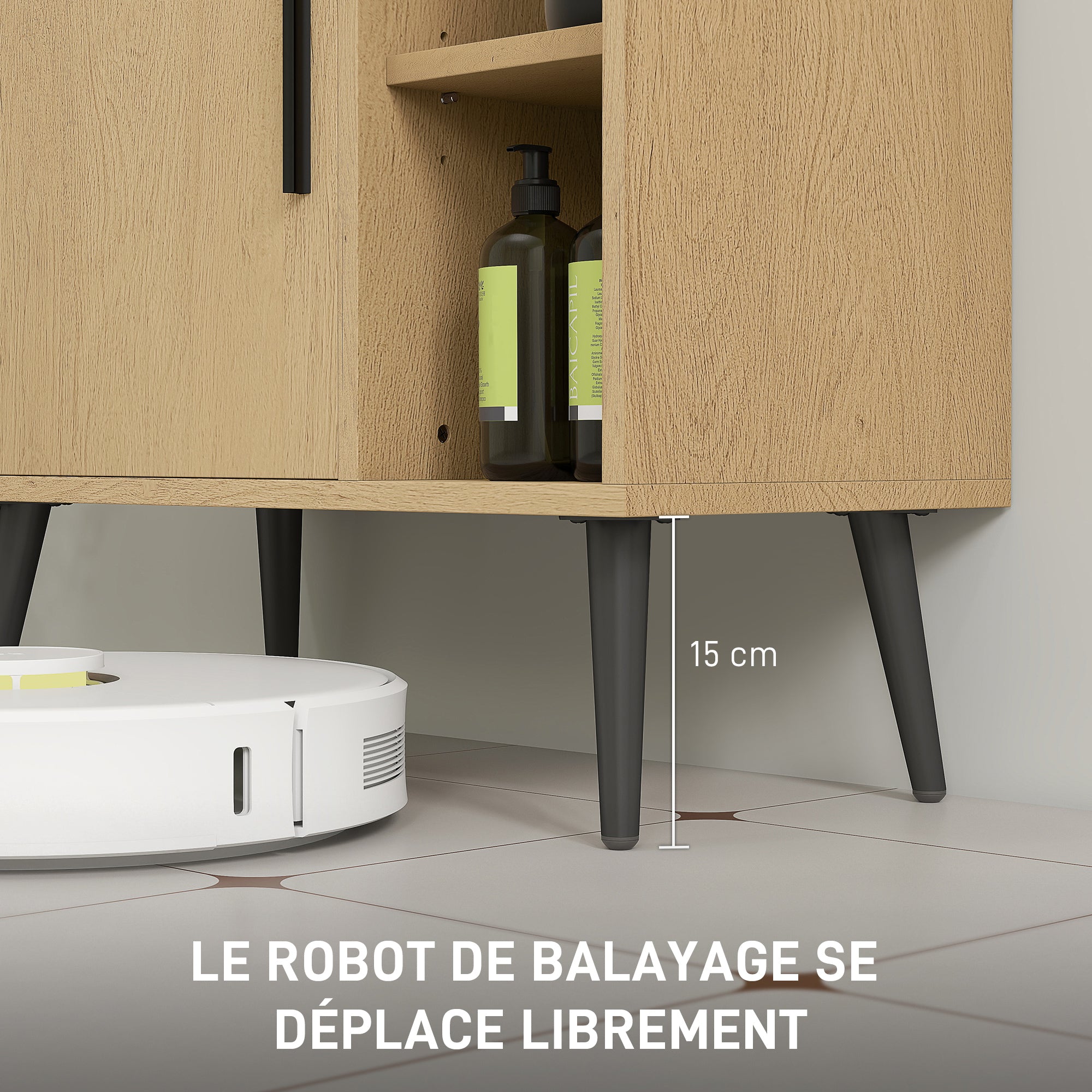 Meuble sous lavabo salle de bain, meuble sous vasque industriel avec porte à fermeture progressive et étagère réglable, 60 x 30 x 59,5 cm, chêne