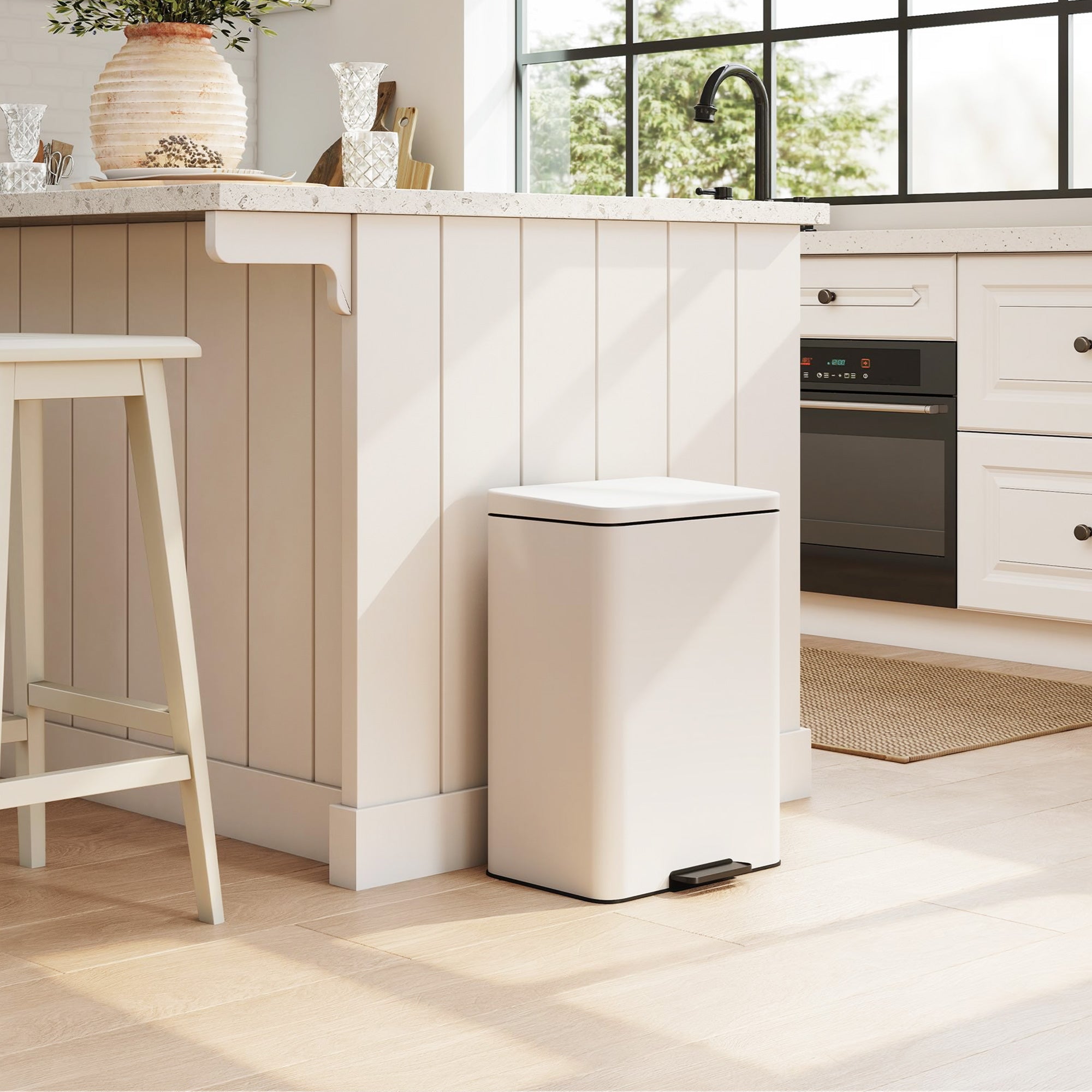 Poubelle de Cuisine 20 L, Poubelle avec Pédale, Couvercle à Fermeture Douce en Métal, Seau Intérieur Amovible, Anti-Traces, pour Cuisine, Maison, Bureau, Crème