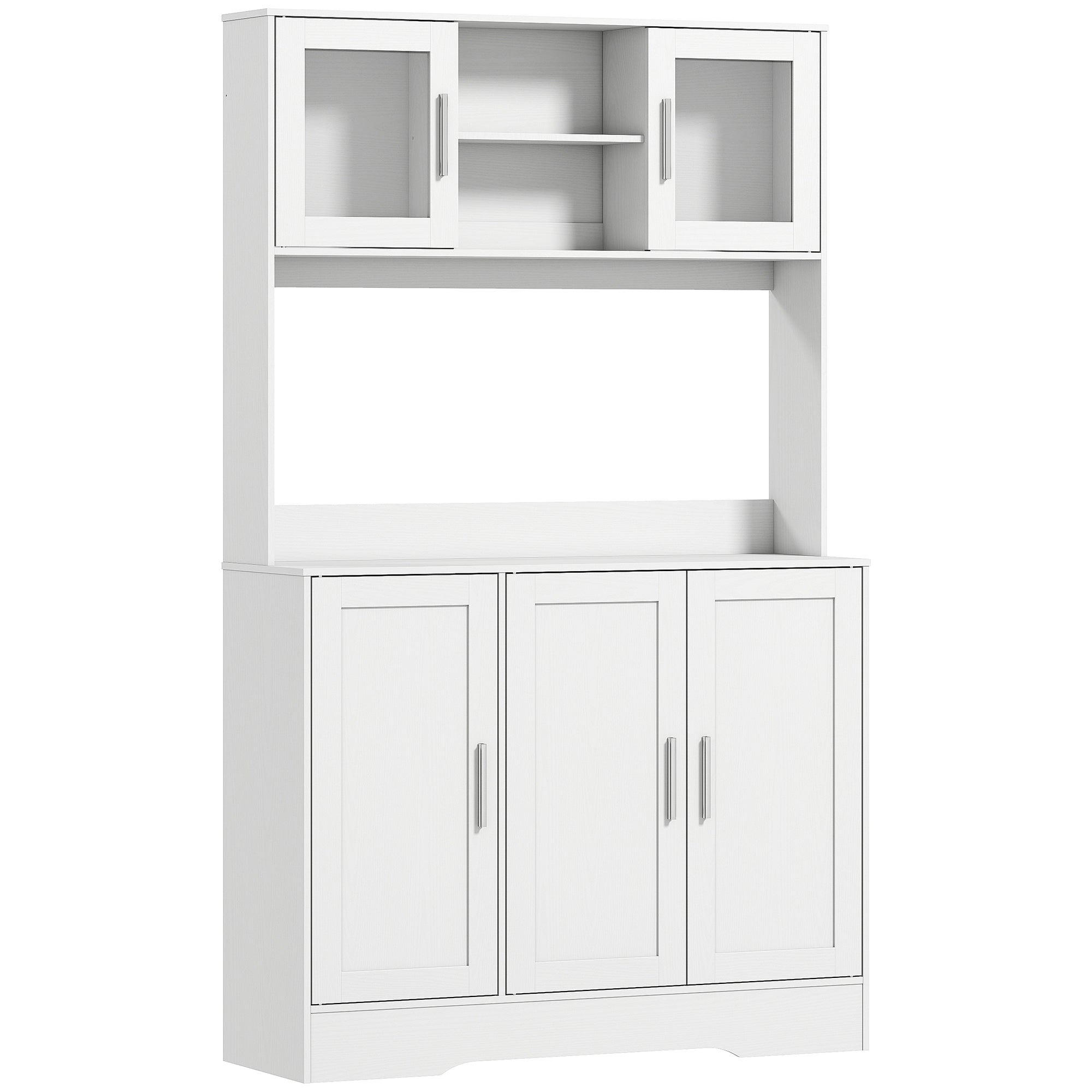 Armoire de cuisine, buffet cuisine meuble de rangement scandinave avec placards, compartiments ouverts, portes vitrées et plan de travail, pour salle à manger, salon, 108 x 35 x 180 cm, blanc