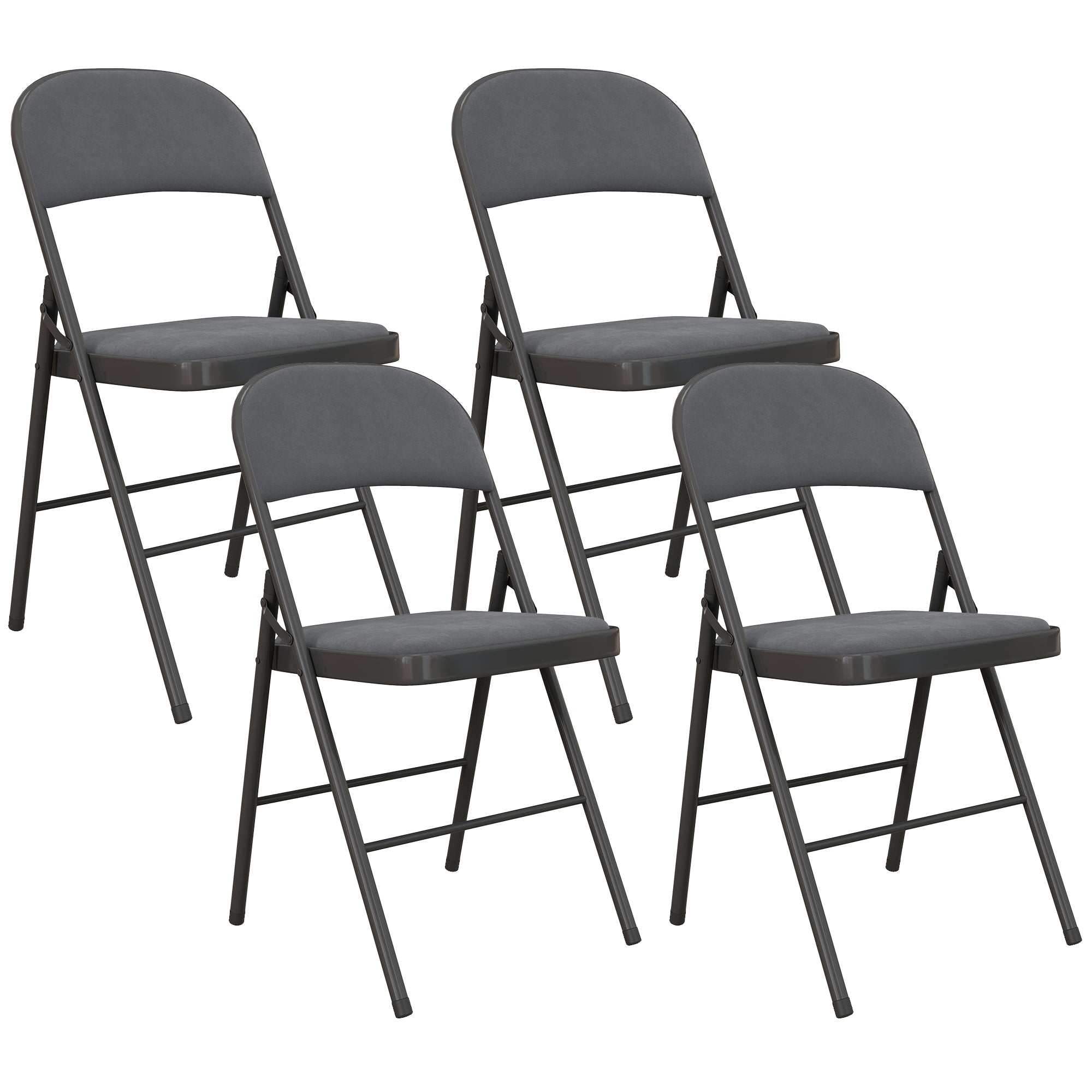 Lot de 4 chaises pliantes chaises de salle à manger portables intérieur avec assises et dossiers rembourrés en velours et cadre en acier, charge jusqu'à 120kg, gris foncé