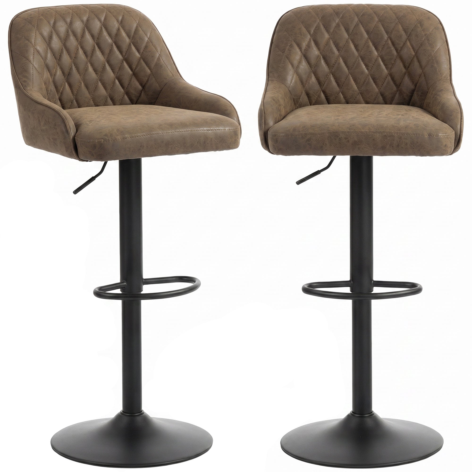 Lot de 2 Tabourets de Bar, Tabourets Hauts Cuisine avec Siège Pivotant et Hauteur Réglable, Chaises de Bar en PU avec Dossier pour Îlot de Cuisine, Salle à Manger, Marron Foncé