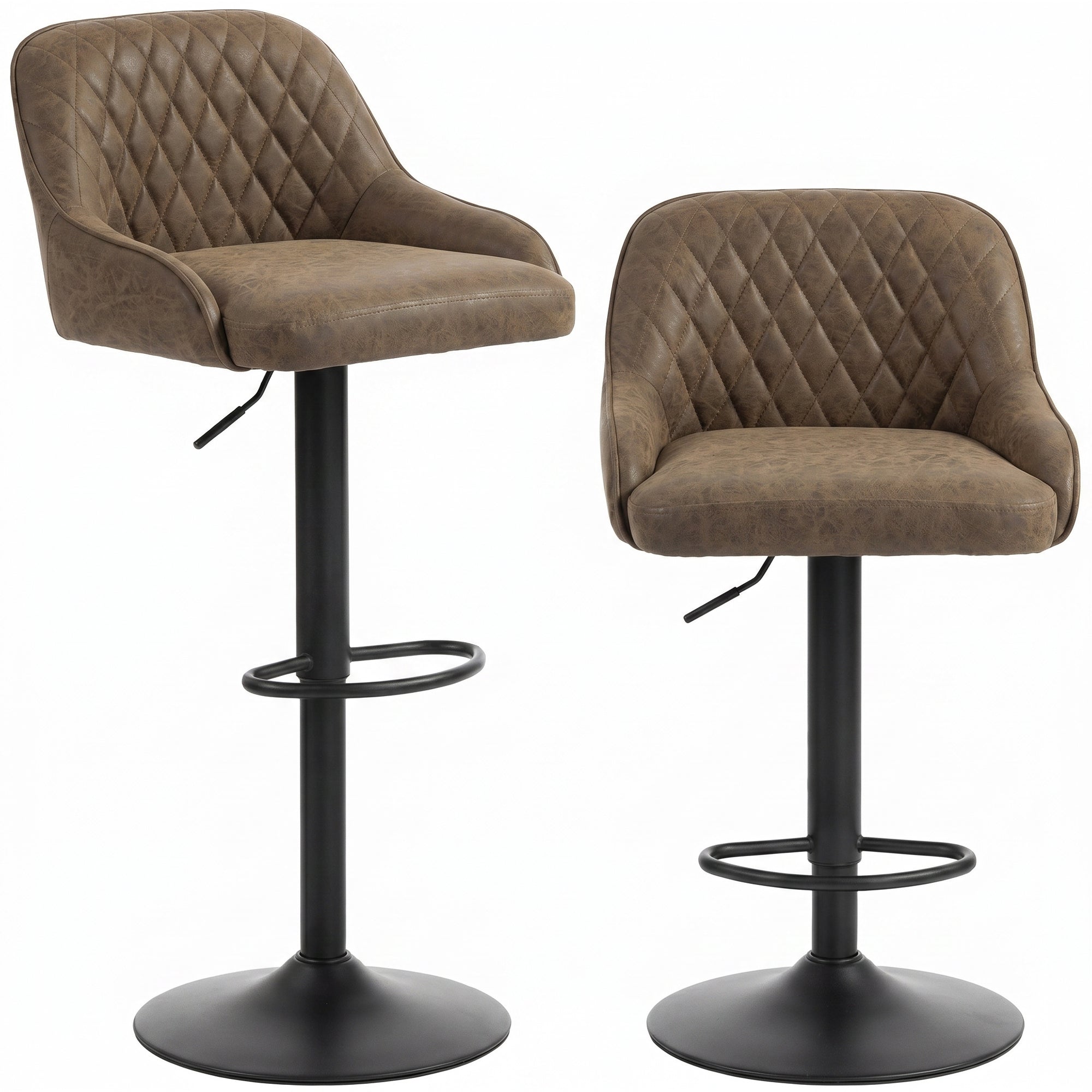Lot de 2 Tabourets de Bar, Tabourets Hauts Cuisine avec Siège Pivotant et Hauteur Réglable, Chaises de Bar en PU avec Dossier pour Îlot de Cuisine, Salle à Manger, Marron Foncé
