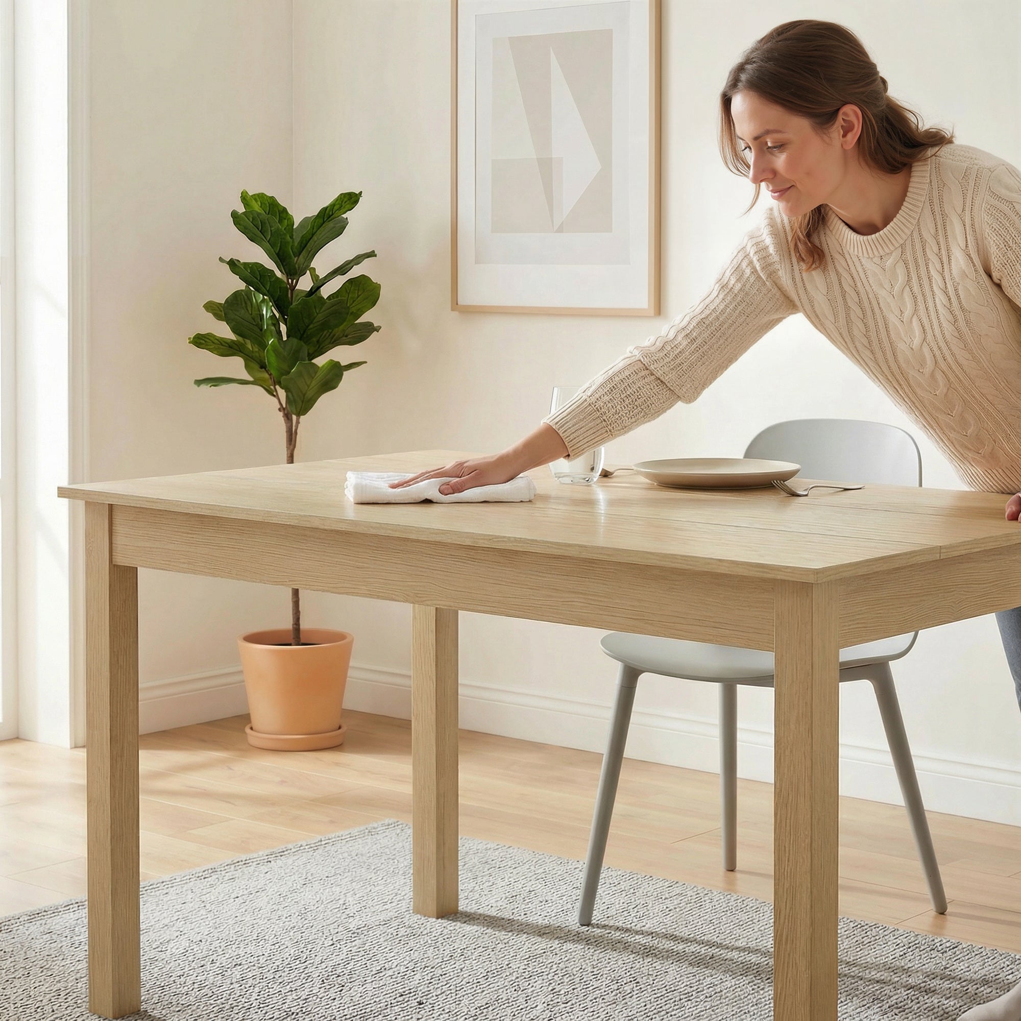 Table de salle à manger design moderne bicolore avec grand plateau 4-6 personnes en bois dim. 119L x 70l x 75H cm - en bois
