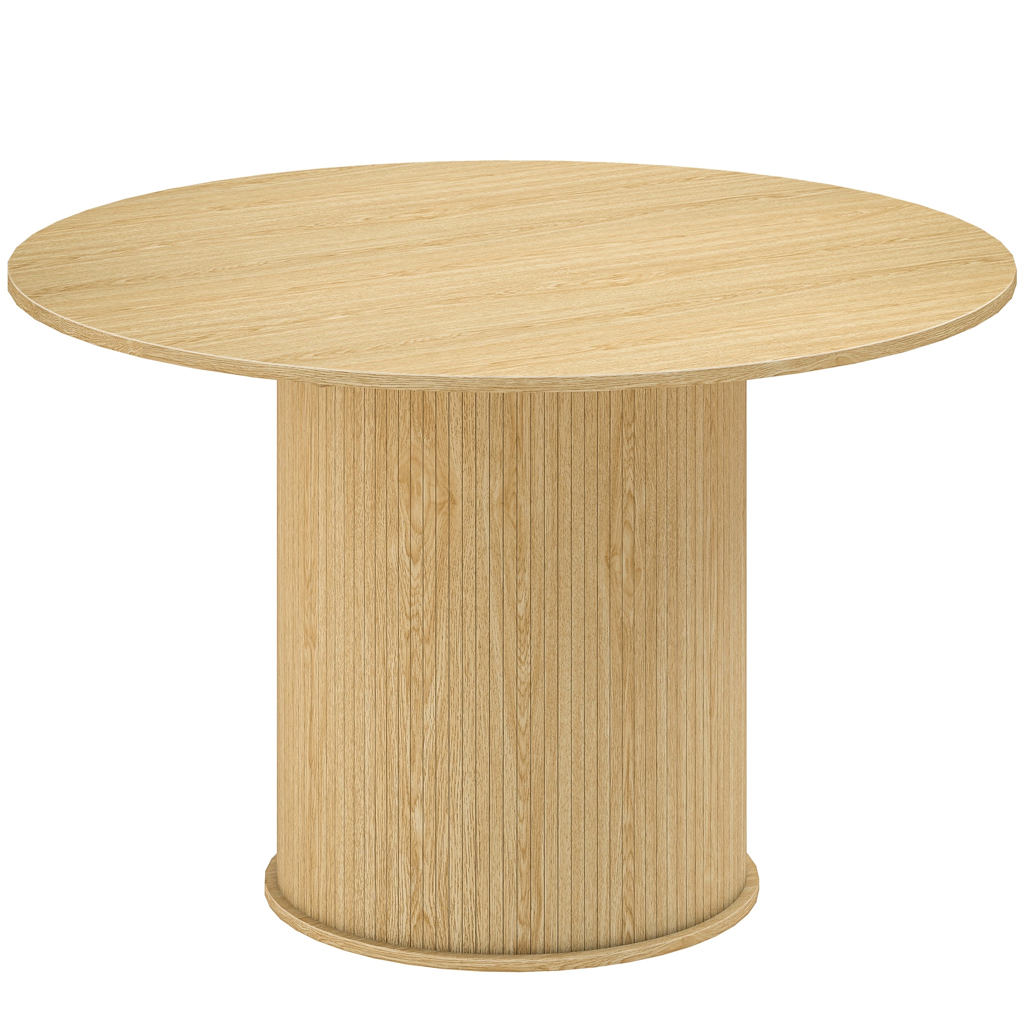 Table à manger ronde pour 5 personnes, Ø 120 x 75 cm, table de cuisine moderne avec large plateau et base cylindrique cannelée, pour salon, salle à manger, bois naturel