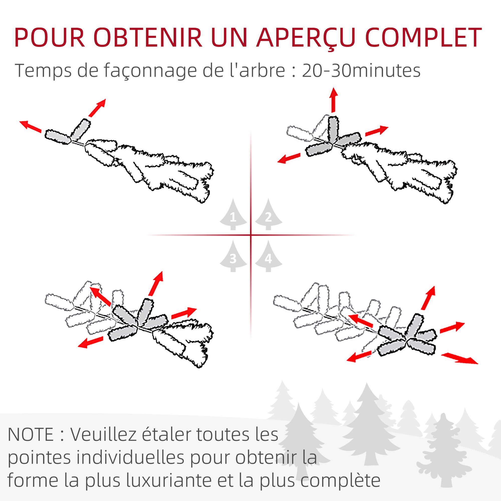 Sapin de Noël artificiel 135 cm, pin naturel enneigé, 267 branches de neige, ouverture automatique, base en acier, vert