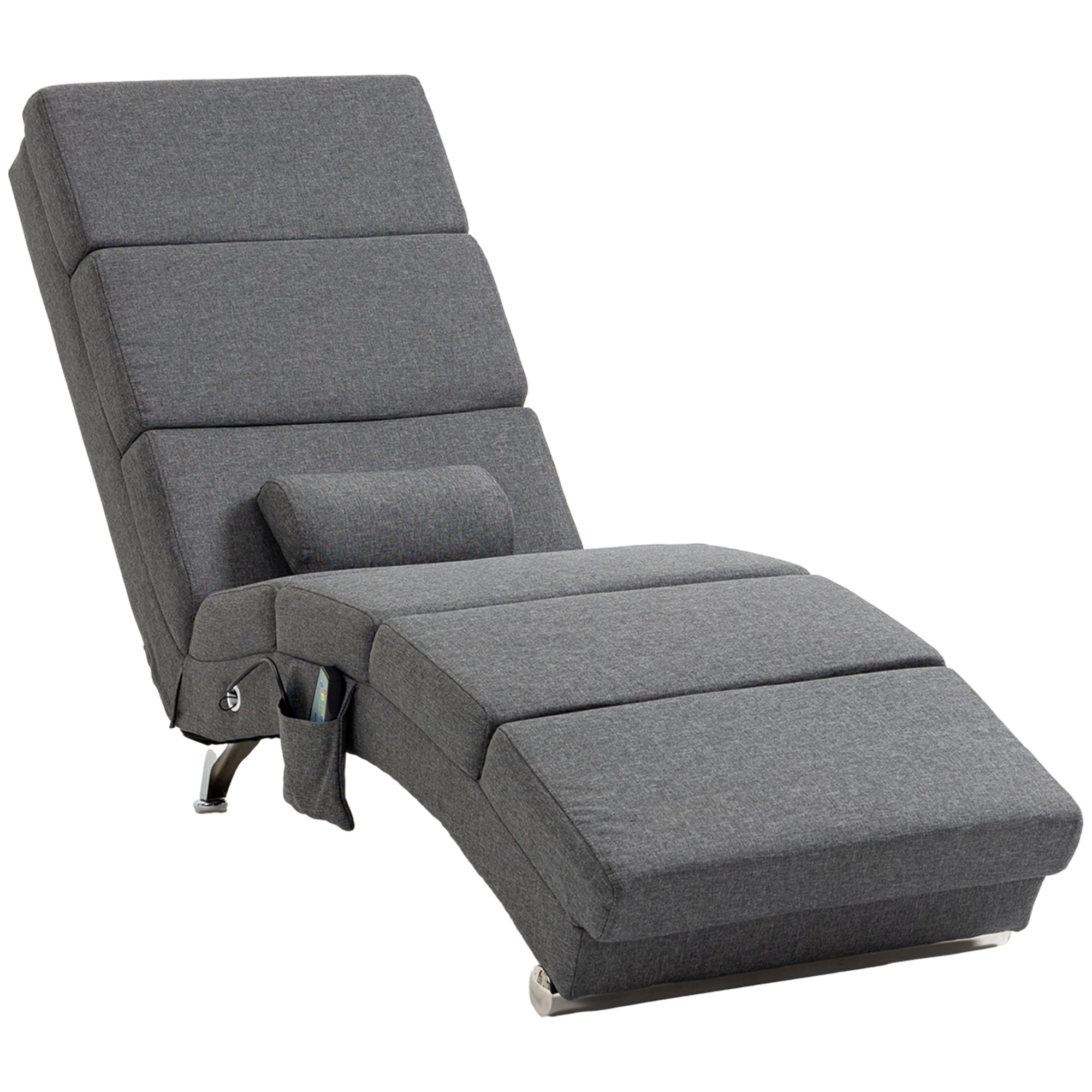 Fauteuil relax salon fauteuil de massage et chauffage meridienne chaise longue d'intérieur, avec télécommande et oreiller, chambre à coucher, salon, tissu effet lin gris