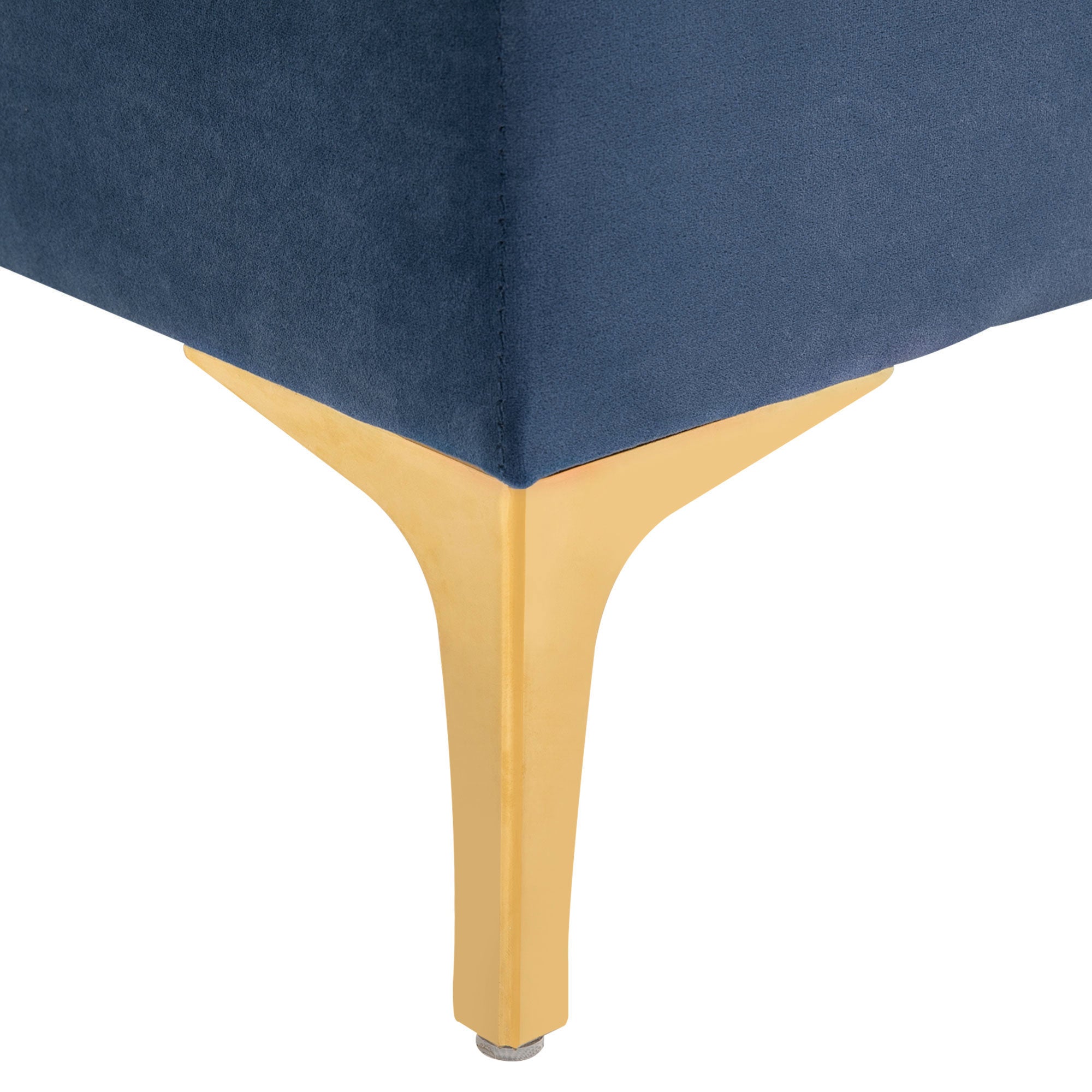 Banc banquette capitonnée bout de lit style classique chic dim. 118L x 45l x 42H cm piètement métal doré velours bleu