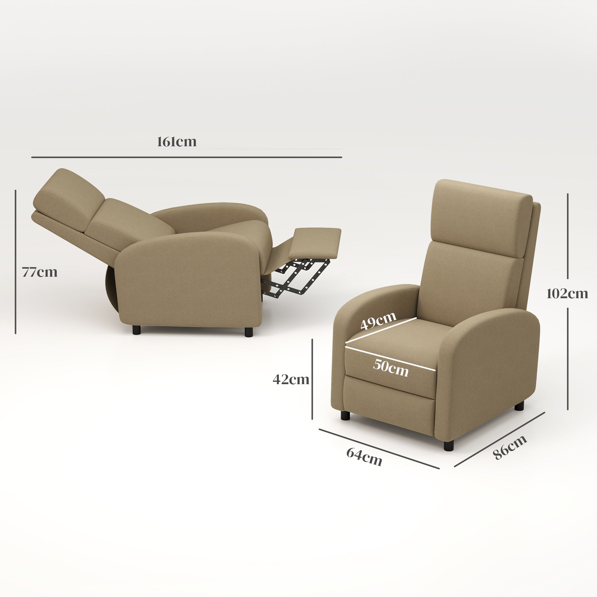 Fauteuil relax fauteuil de relaxation inclinable salon avec avec dossier réglable jusqu'à 160° manuellement, repose-pieds intégré pour salon chambre bureau home cinéma, charge 120 kg, beige