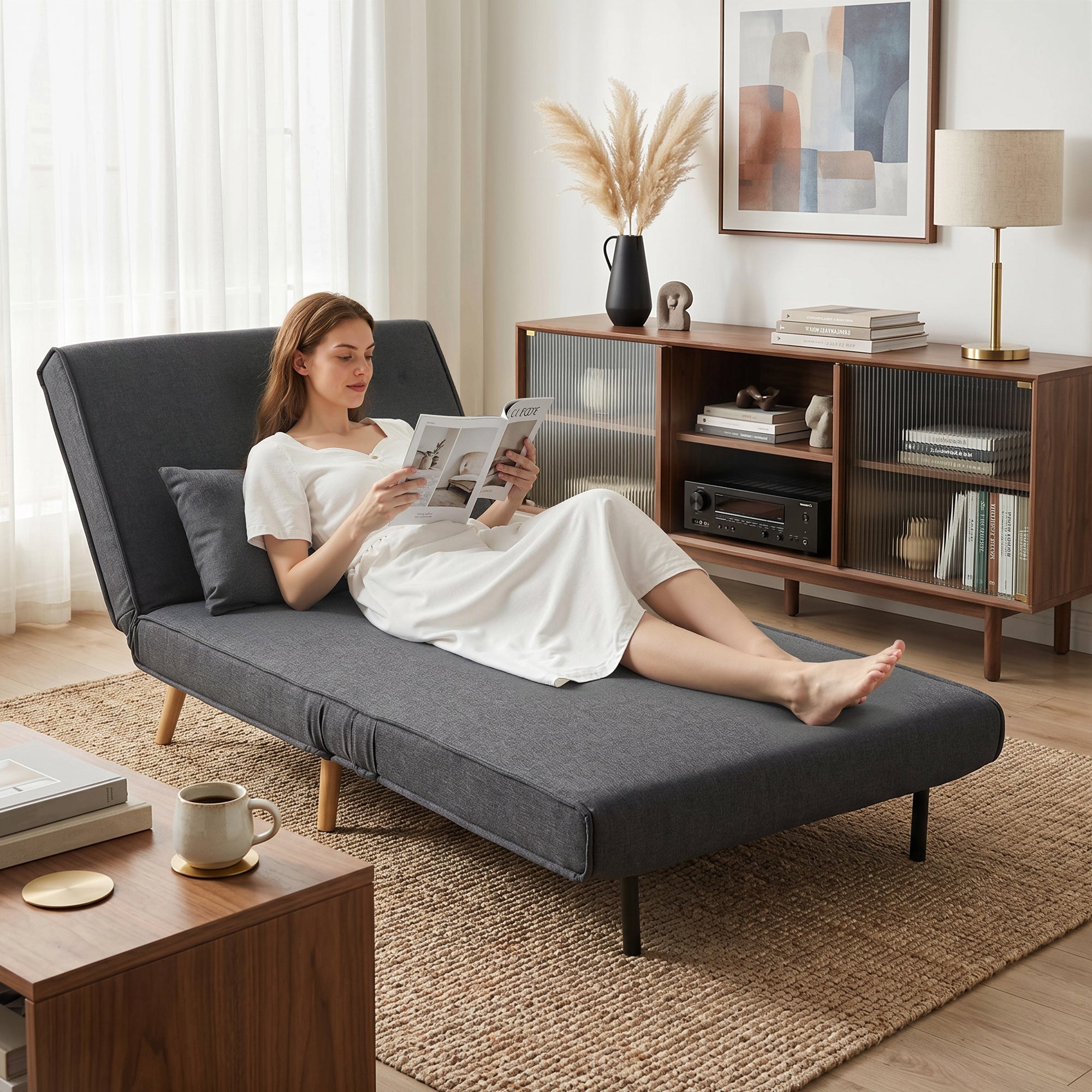fauteuil convertible 1 place, fauteuil-lit chauffeuse 3 en 1 avec dossier réglable, oreiller, siège rembourré, tissu en lin, canapé-lit pour invités, salon, charge 120 Kg, 190/78 x 94 cm, gris