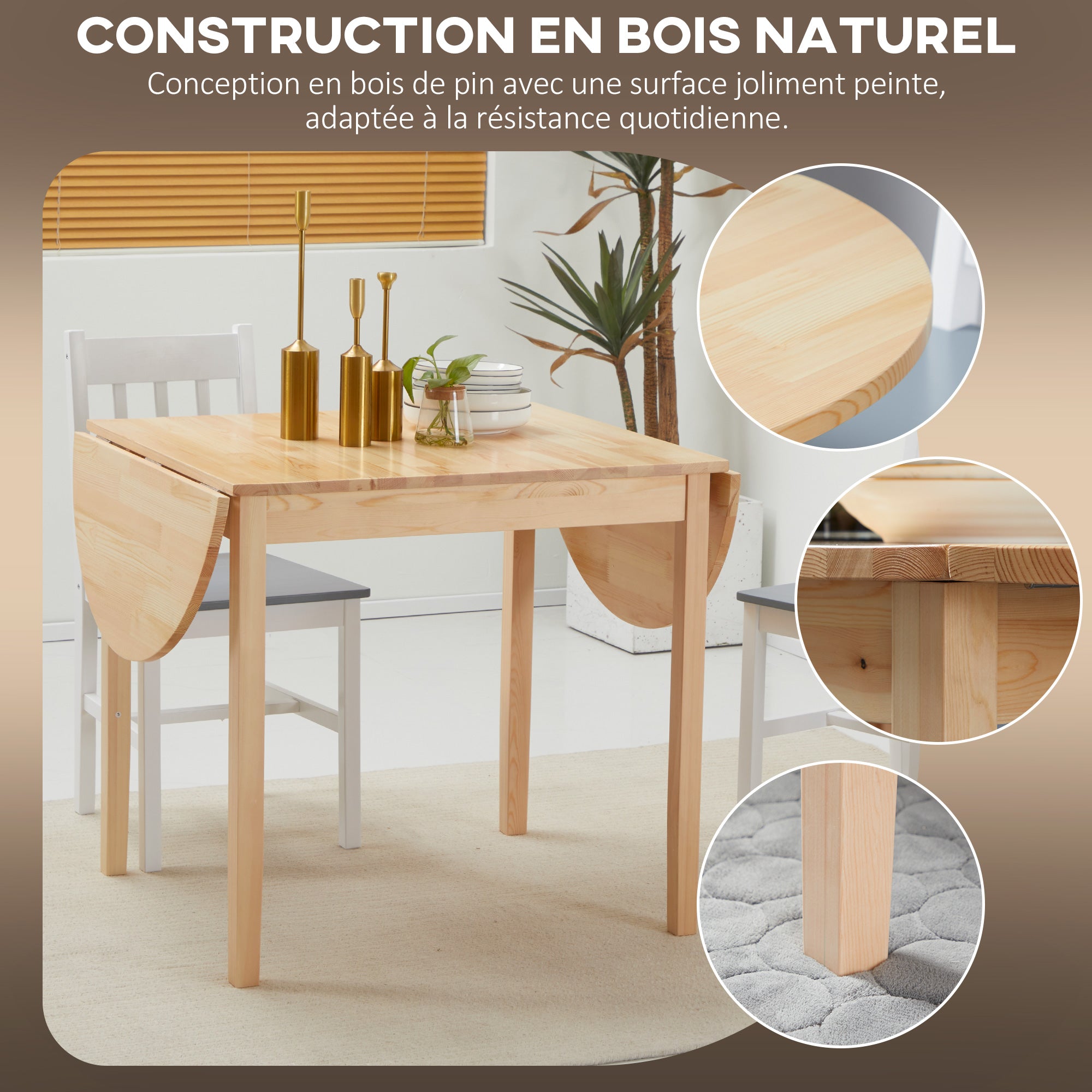 Table de salle à manger pliante pour 4-6 personnes en bois massif 2 abattants - table ovale extensible - peu encombrante, pour petit espace, 140L x 70l x 75H cm