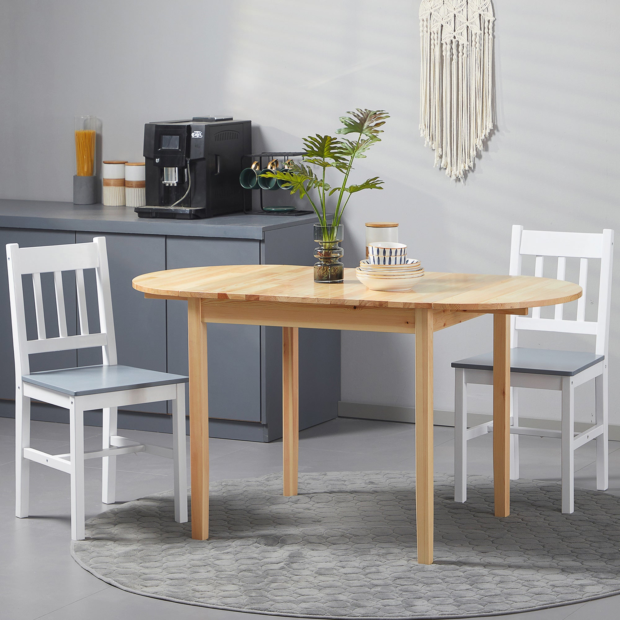 Table de salle à manger pliante pour 4-6 personnes en bois massif 2 abattants - table ovale extensible - peu encombrante, pour petit espace, 140L x 70l x 75H cm