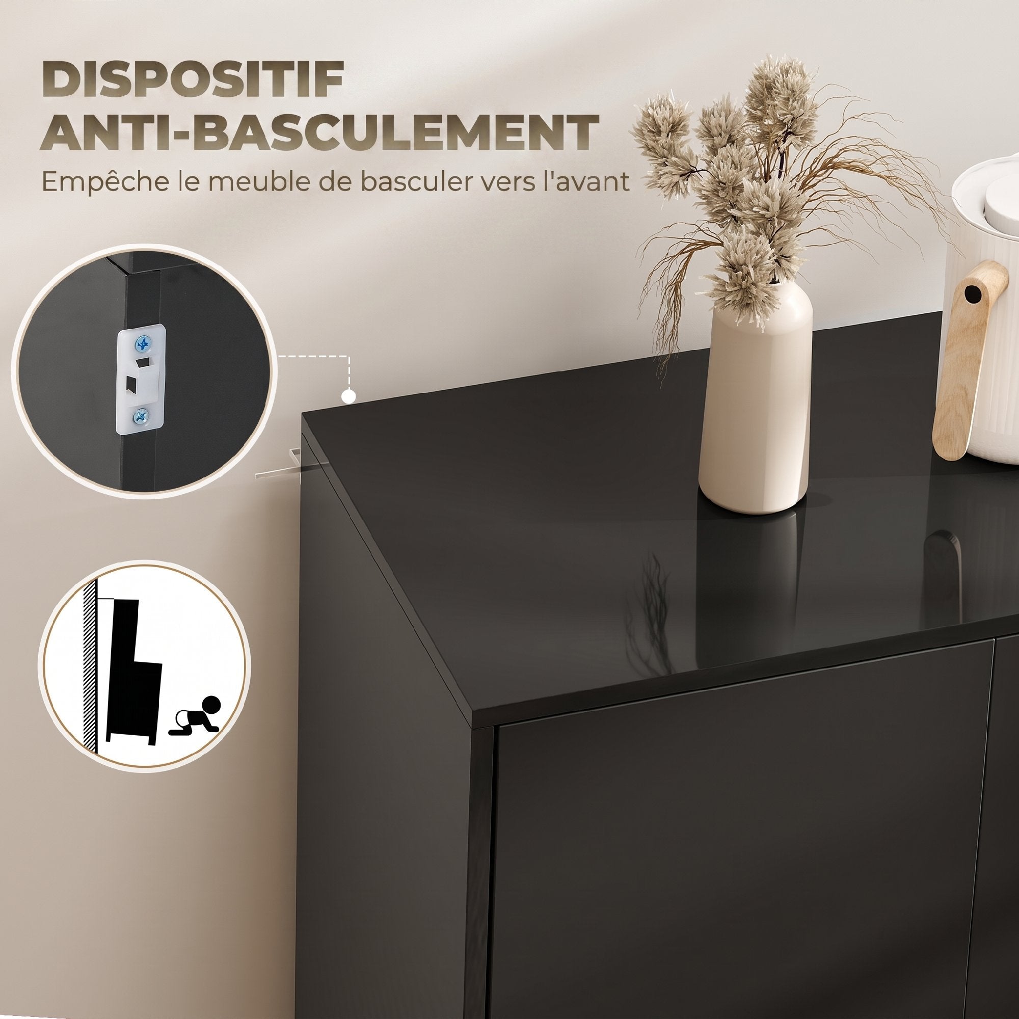 Buffet meuble de rangement 2 tiroirs coulissants 4 portes étagère réglable panneaux de particules 140 x 36 x 74 cm noir