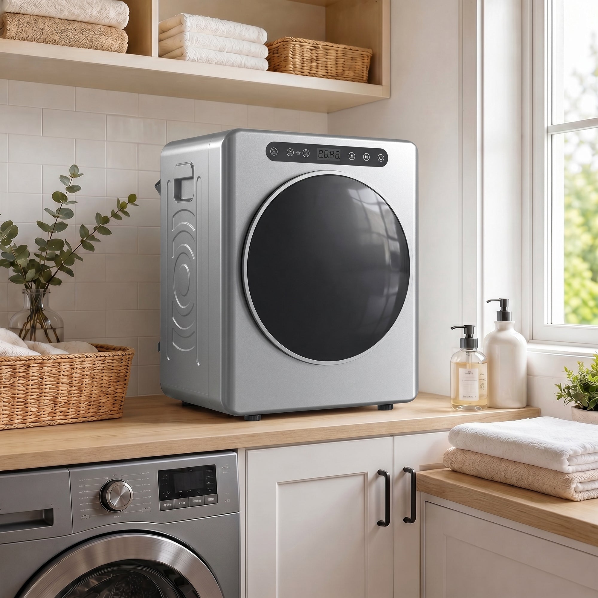 Sèche linge à évacuation compact, sèche-linge électrique 1000 W 3 Kg avec 6 modes de séchage, cuve en acier inoxydable, charge frontale, minuterie, pour appartement, maison, camping-cars argent