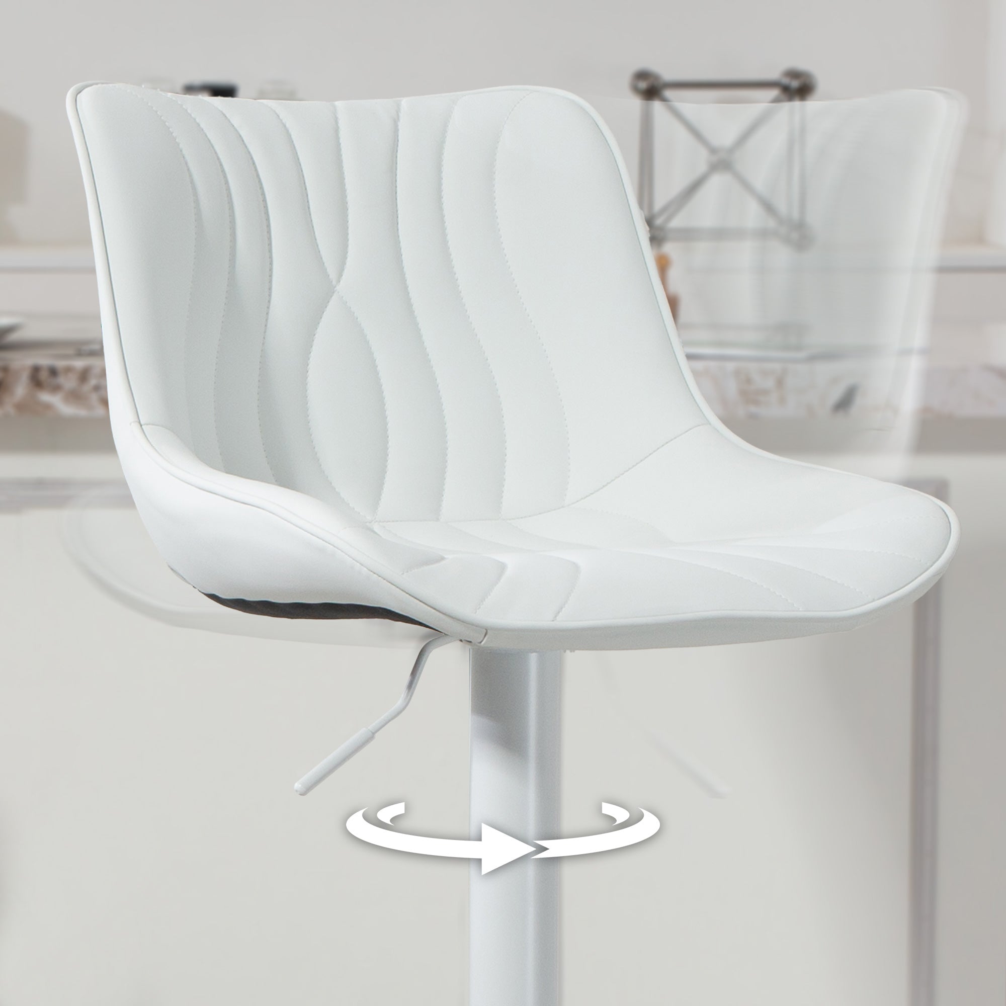 Lot de 2 tabourets de bar, chaises de bar, structure en acier, hauteur réglable 92-110 cm, chaises hautes avec dossier et repose-pieds, design moderne, siège en polyuréthane, blanc