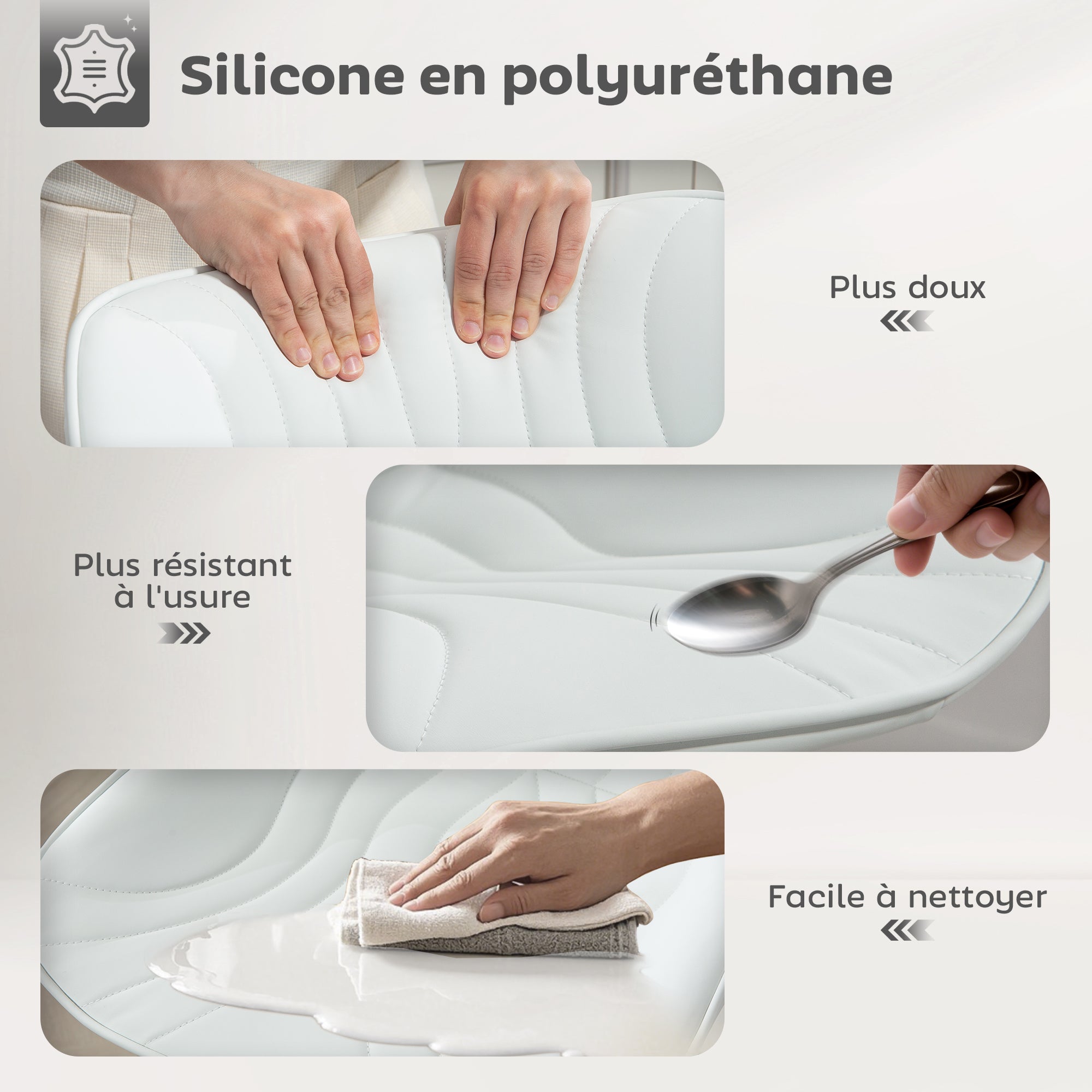 Lot de 2 tabourets de bar, chaises de bar, structure en acier, hauteur réglable 92-110 cm, chaises hautes avec dossier et repose-pieds, design moderne, siège en polyuréthane, blanc