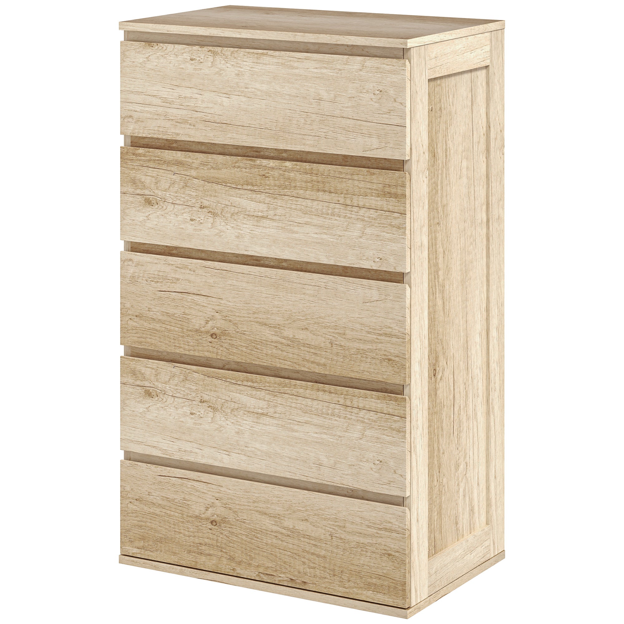 Commode 5 tiroirs commode chambre meuble de rangement épuré style moderne avec mécanisme de fermeture en douceur, pour chambre à coucher, salon - 60 x 38 x 100 cm, bois naturel