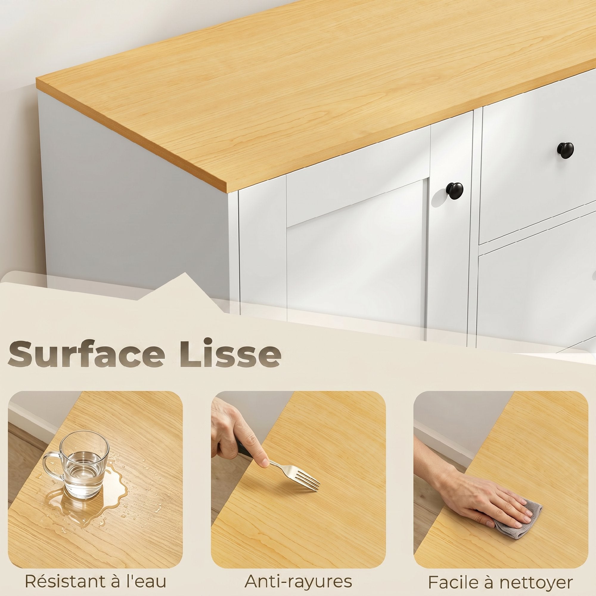 Buffet Cuisine, Meuble de Rangement avec 5 Tiroirs et Porte, Style Rustique, Meuble TV, Buffet Salle à Manger, Salon et Chambre, 100 x 40 x 94 cm, Blanc
