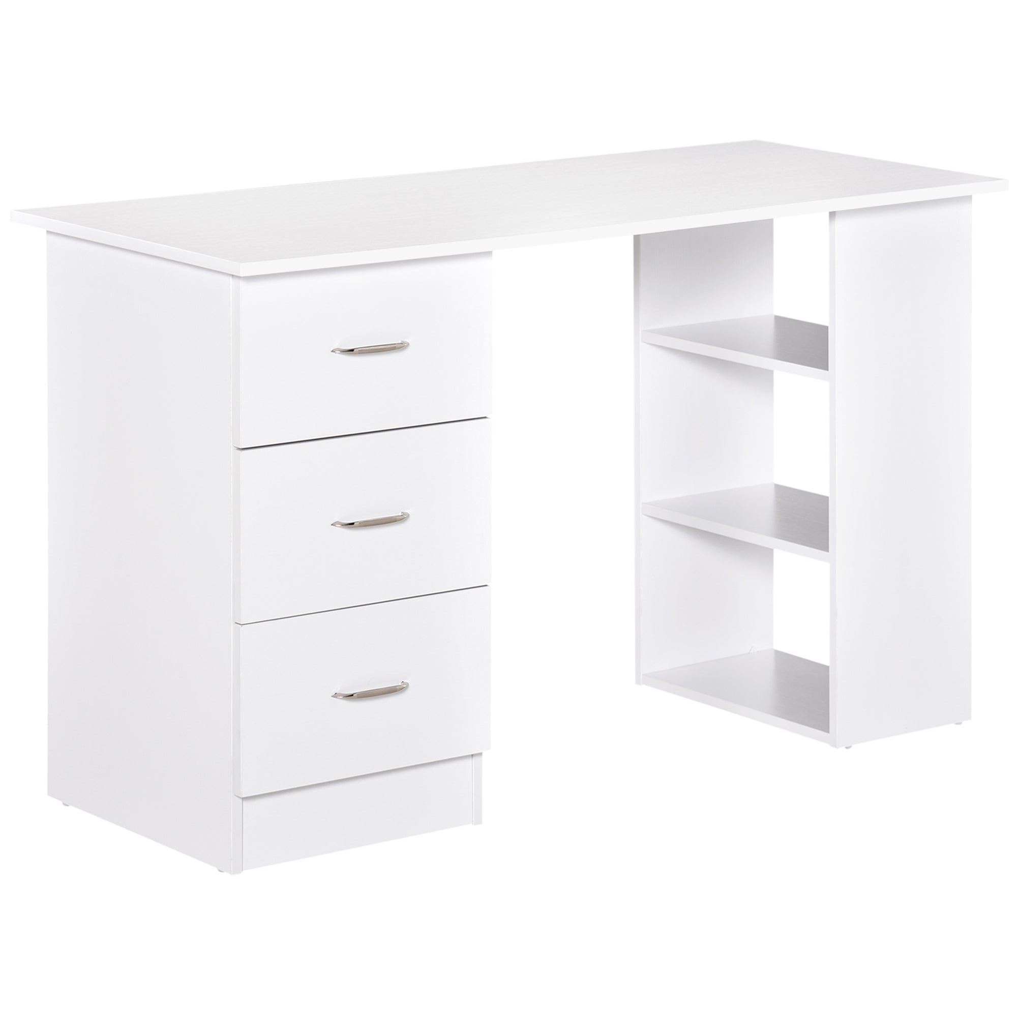 Bureau avec rangement, table informatique 120 x 50 cm, bureau d'ordinateur avec étagères et tiroirs, pour petits espaces, chambre à coucher, blanc