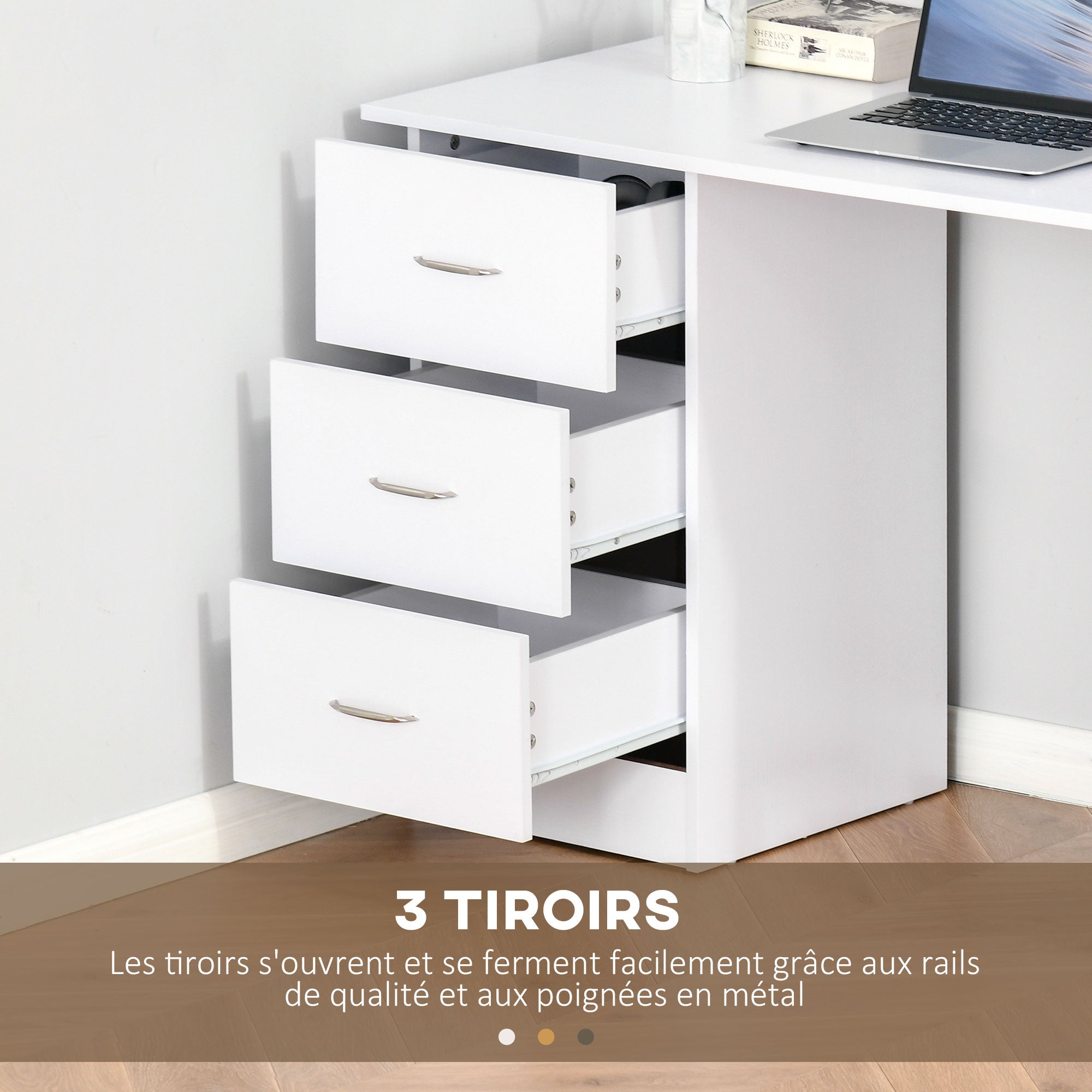 Bureau avec rangement, table informatique 120 x 50 cm, bureau d'ordinateur avec étagères et tiroirs, pour petits espaces, chambre à coucher, blanc