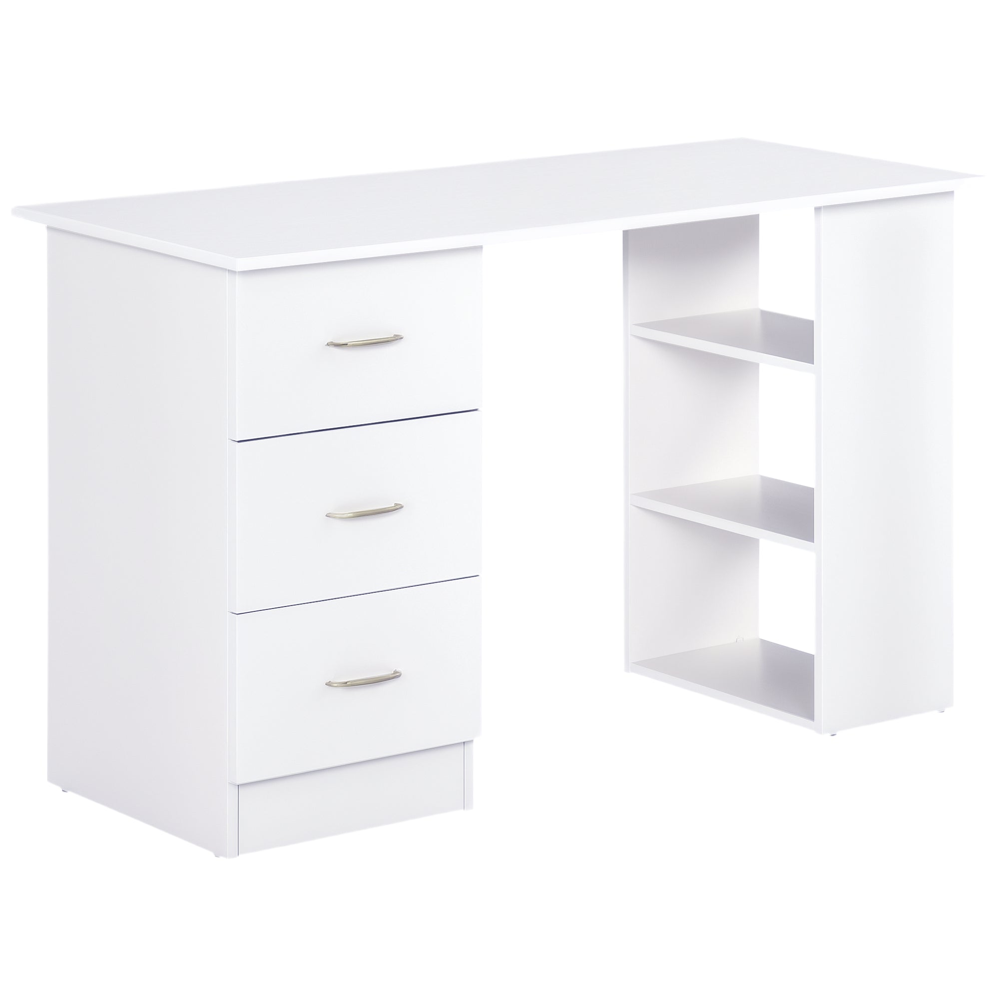 Bureau avec rangement, table informatique 120 x 50 cm, bureau d'ordinateur avec étagères et tiroirs, pour petits espaces, chambre à coucher, blanc