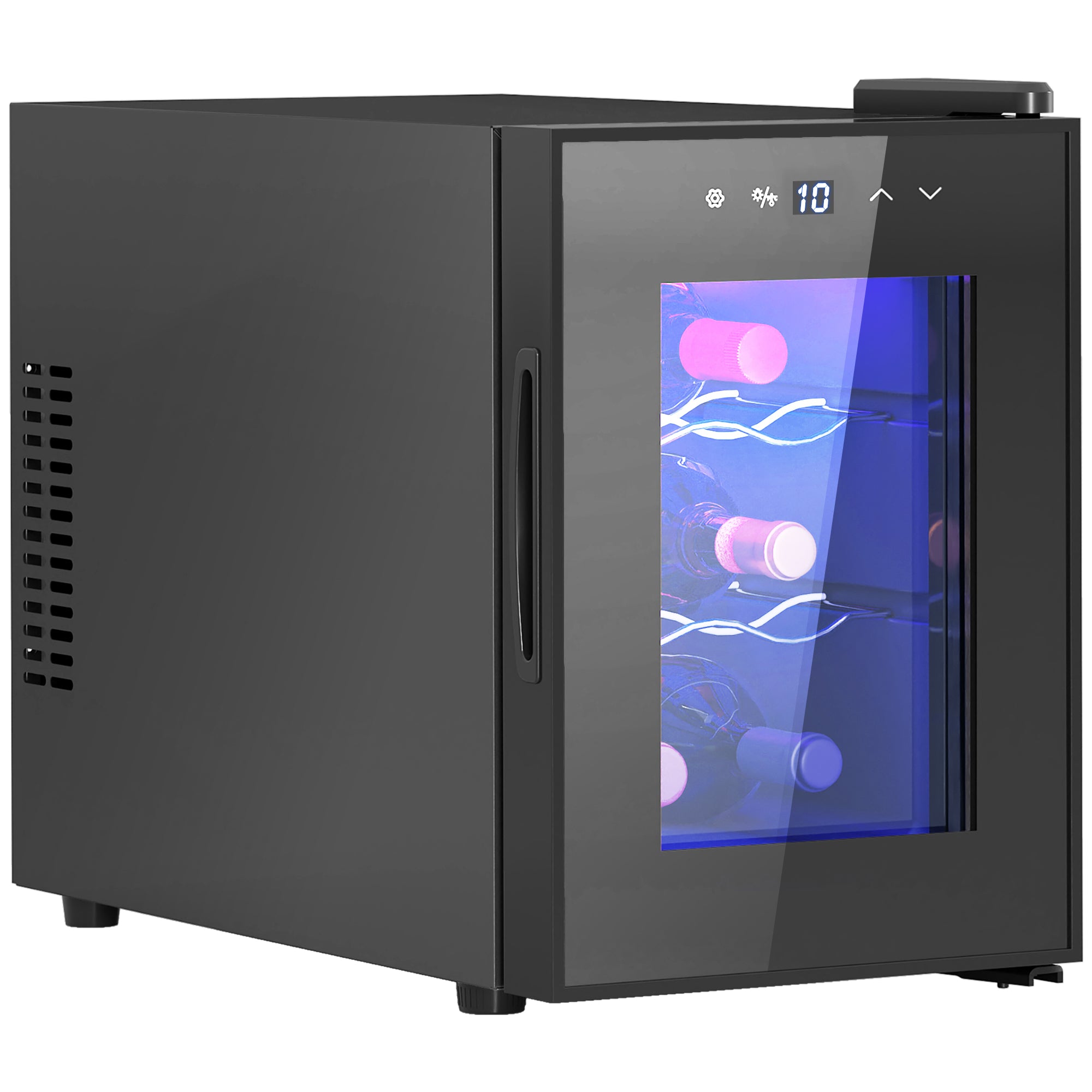 Cave à vin 6 bouteilles 17L réfrigérateur à vin silencieux - porte en verre, éclairage LED, écran tactile numérique, mini cave a vin contrôle de la température 8-18°C protection UV noir