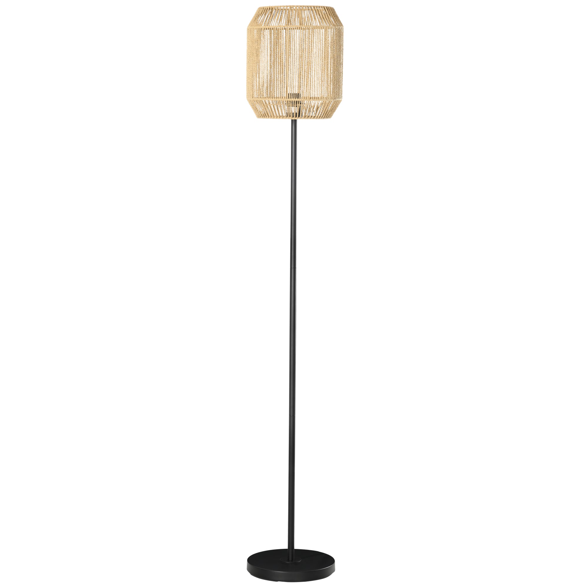 Lampadaire sur pied salon lampadaire vintage en métal pour salon abat-jour en corde de papier - design naturel - base E27 Max. 40W - Ø 26 x 164H cm