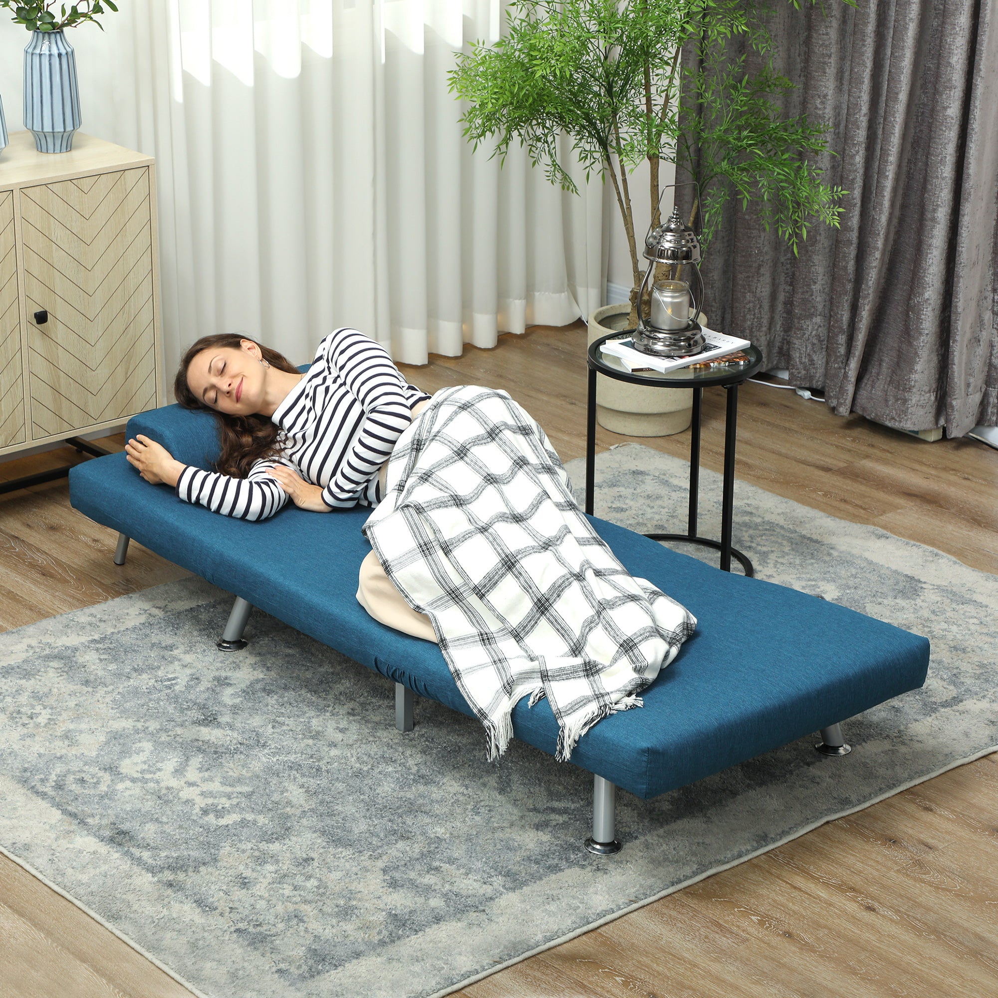 Fauteuil convertible 1 place chauffeuse 3 en 1 fauteuil lit avec dossier réglable en 5 positions, coussin inclus, canapé-lit 1 place pour invités, salon, charge 150 kg bleu