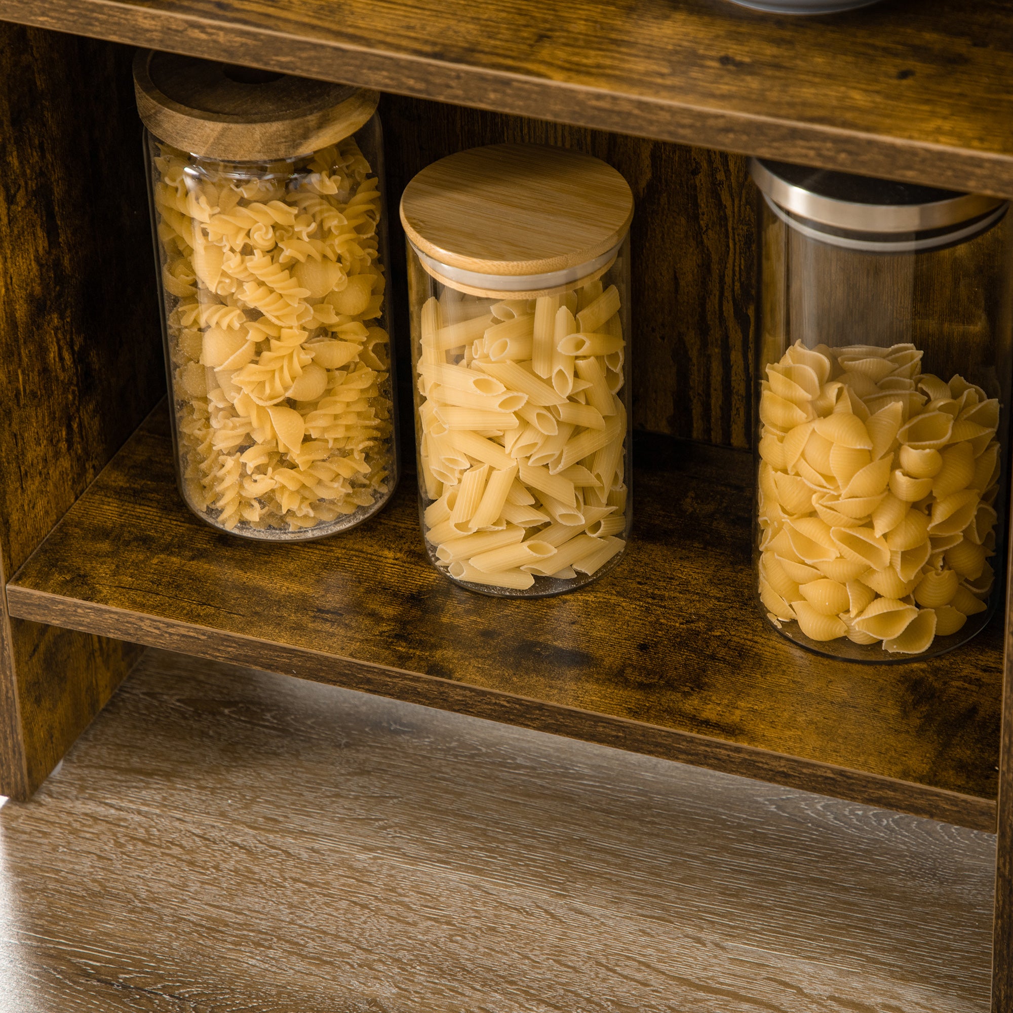 Table de bar avec rangement Table Bistrot Ilot central plateau latéral rabattable et 3 étagères - 120 x 76 x 91,4 cm Brun Rustique