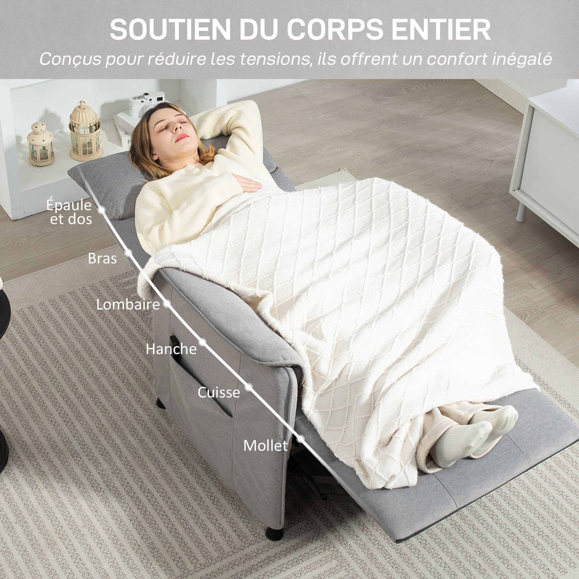 Fauteuil relax électrique fauteuil de relaxation inclinable ultra silencieux avec fonction mémoire, repose-pieds rétractable, télécommande, chaise TV pour chambre bureau home cinéma, gris