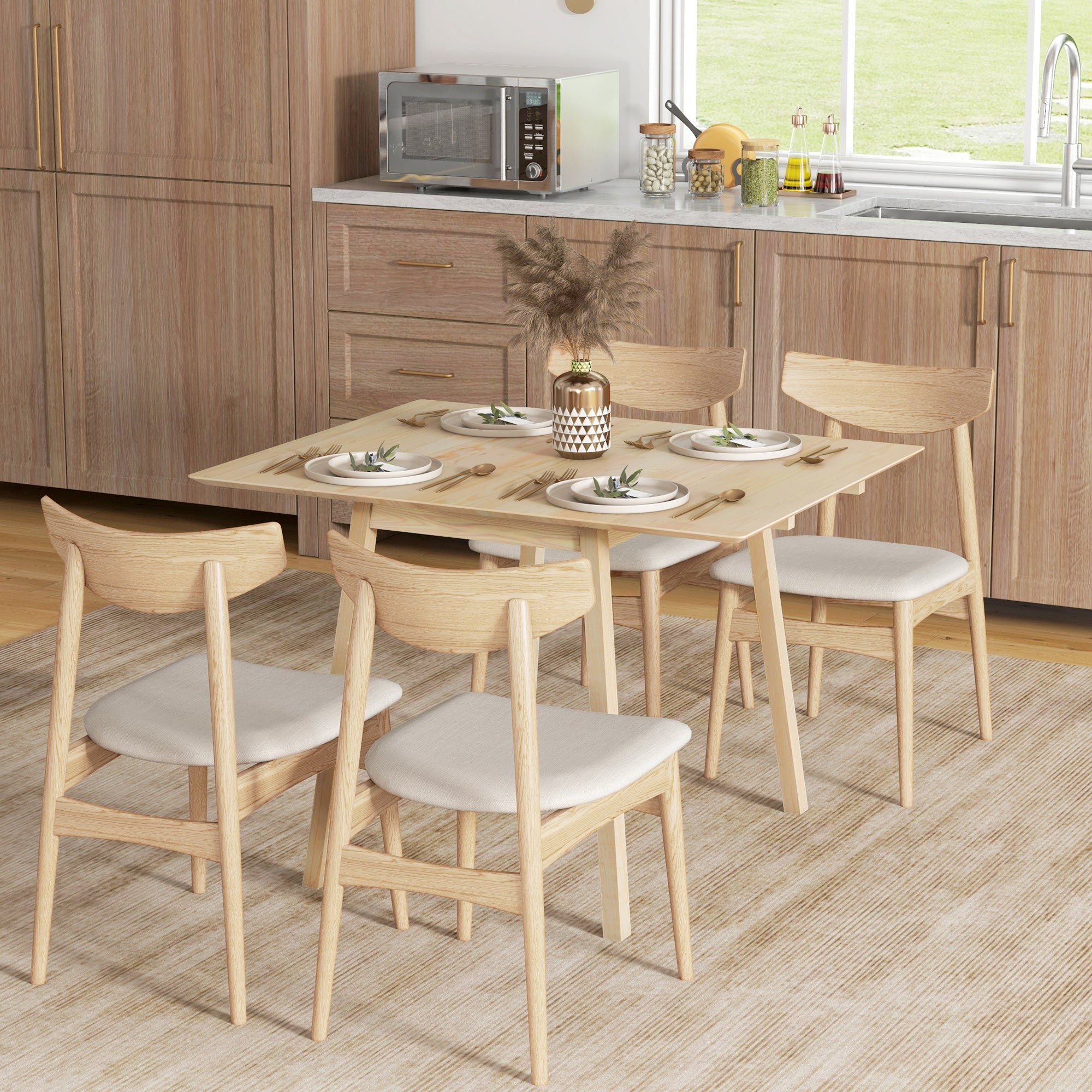 Table de cuisine pliable table à manger pliante avec plateau rabattable en bois pour 2 à 4 personnes, bois naturel