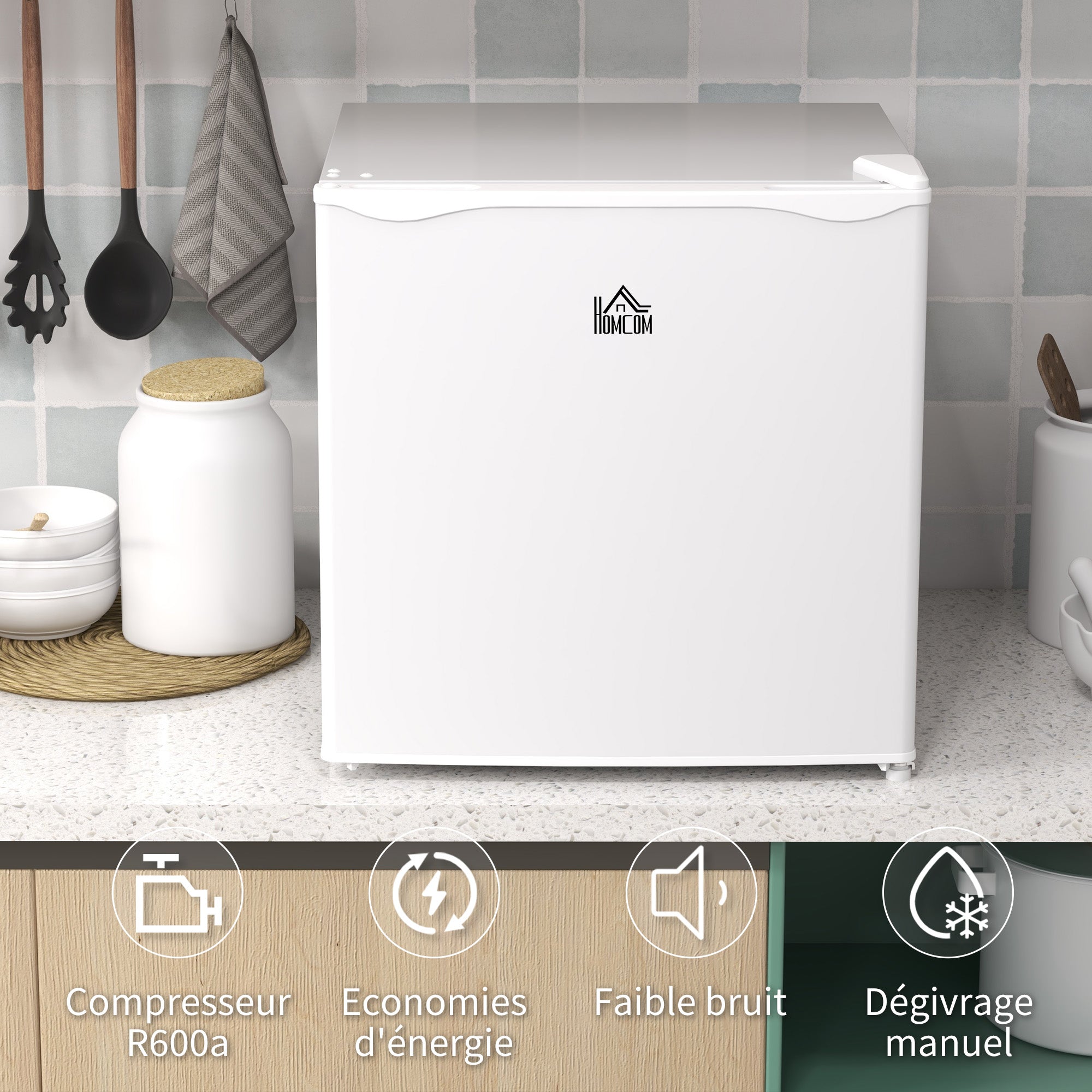 Mini congélateur Température Réglable de -14 à -24°C Compact 35L - étagère Amovible - Porte réversible Classe E - 47 x 44,2 x 48,8 cm - Blanc